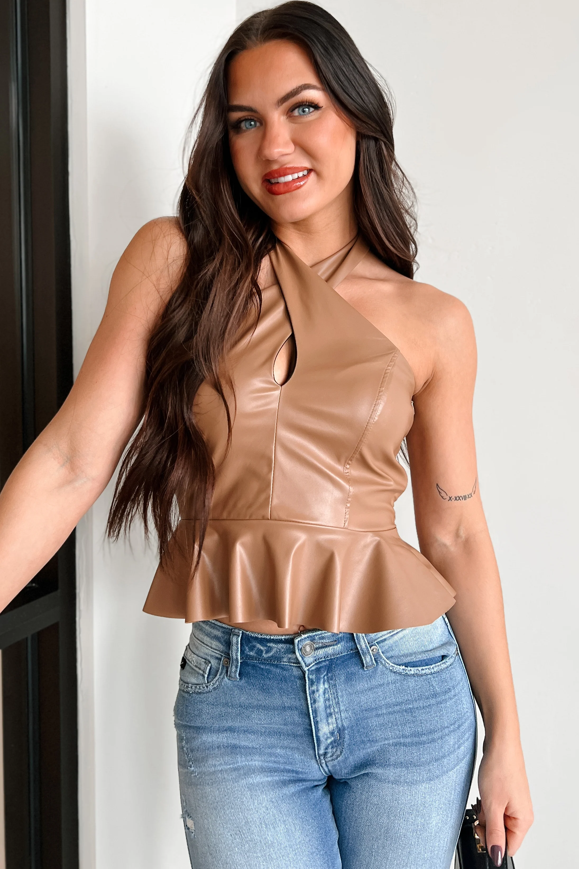 Dangerous Temptation Faux Leather Halter Top (Brown) - Image 5