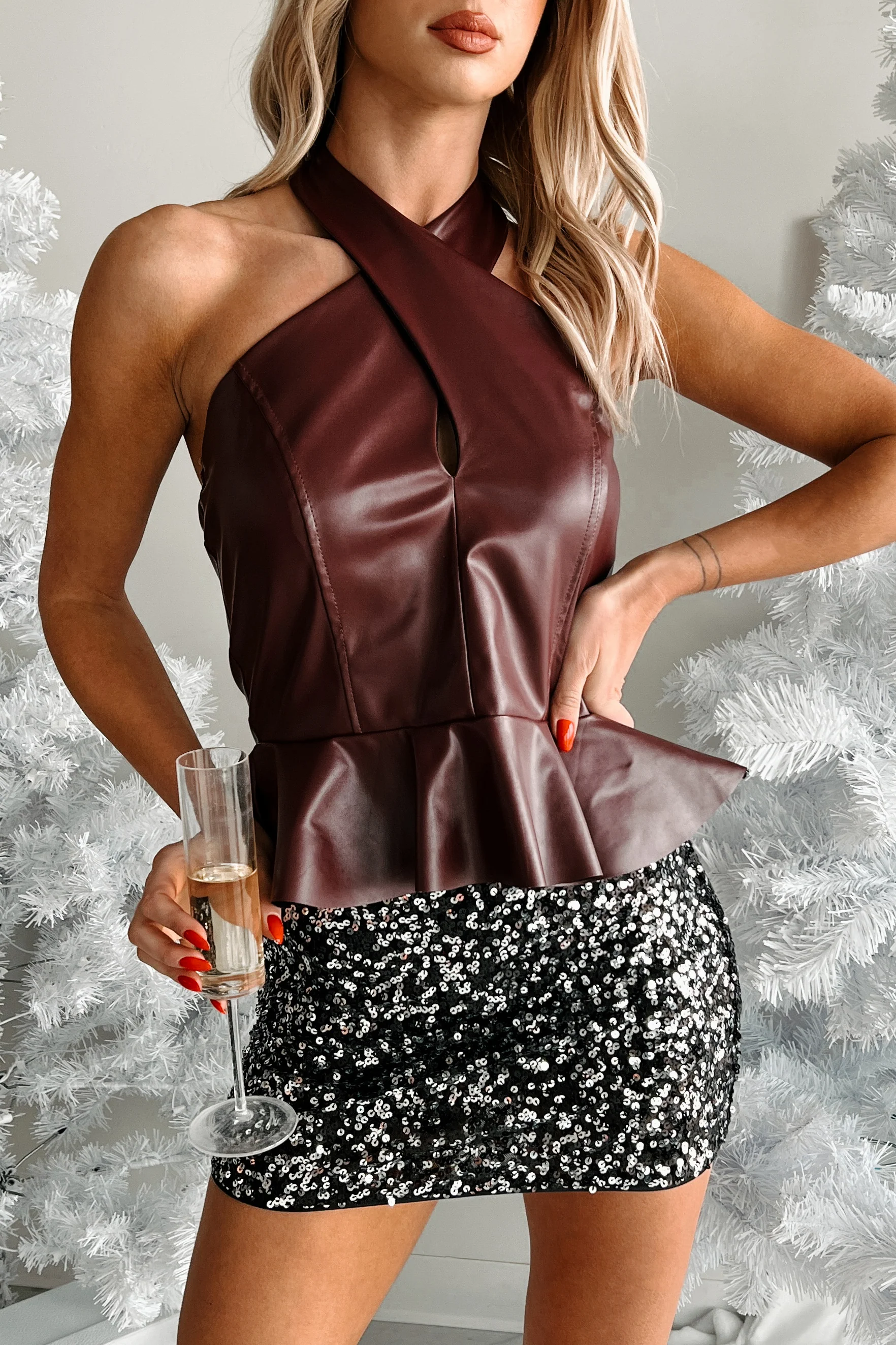 Dangerous Temptation Faux Leather Halter Top (Burgundy) - Image 8