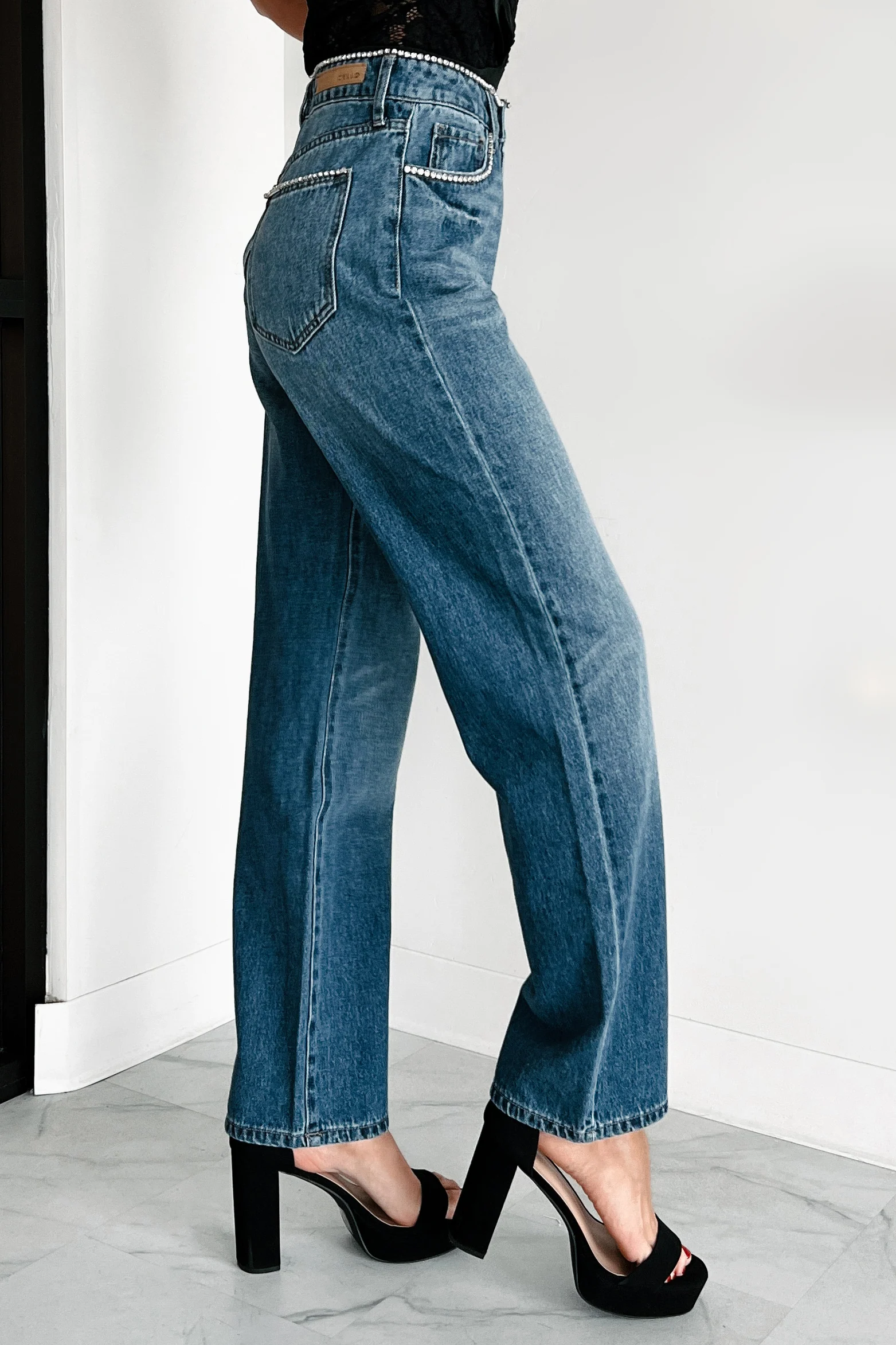 Danson Rhinestone Embellished Cello Dad Jeans (Dark) - Image 16
