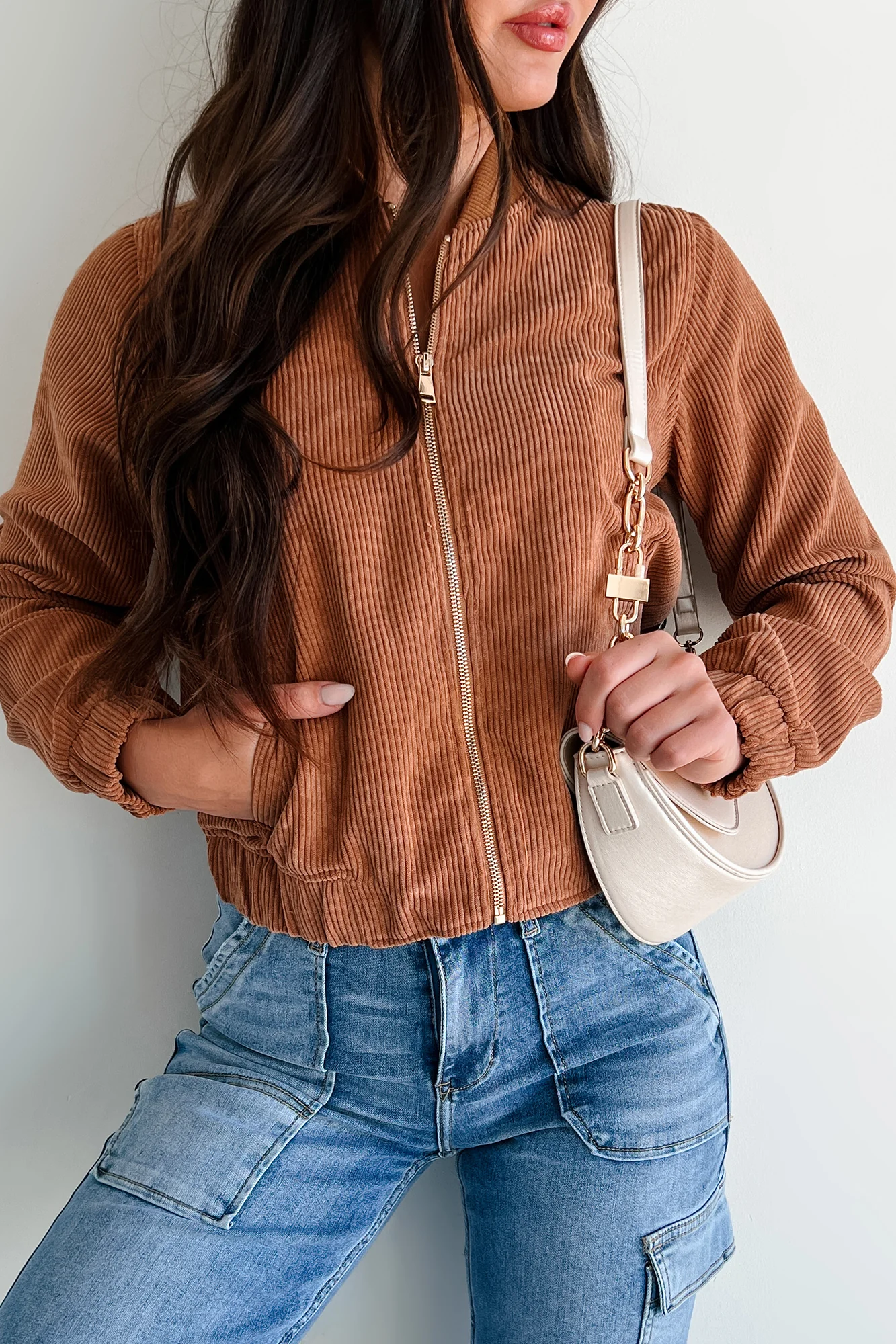 Dare To Dream Corduroy Bomber Jacket (Cognac) - Image 4