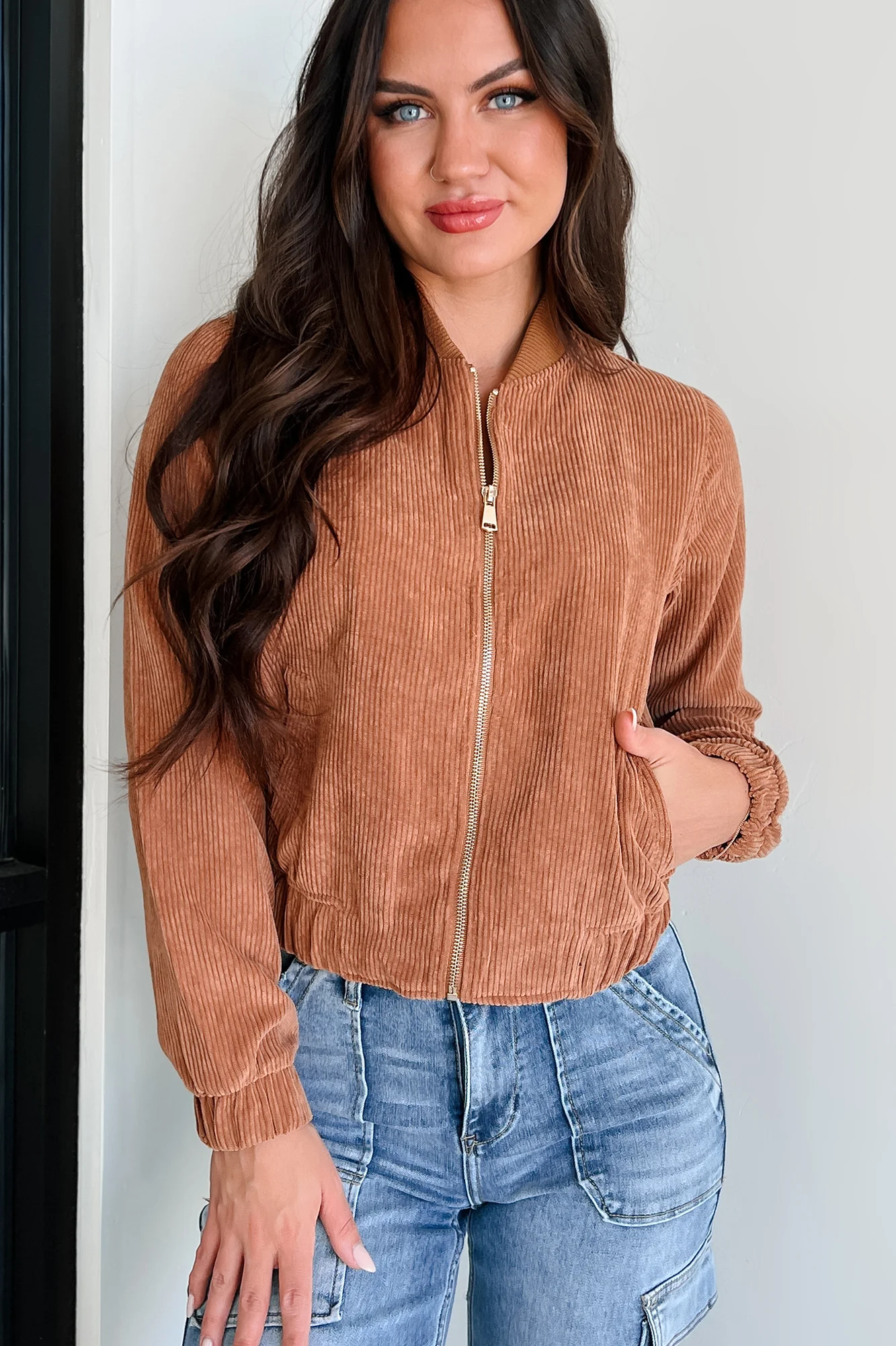 Dare To Dream Corduroy Bomber Jacket (Cognac) - Image 5