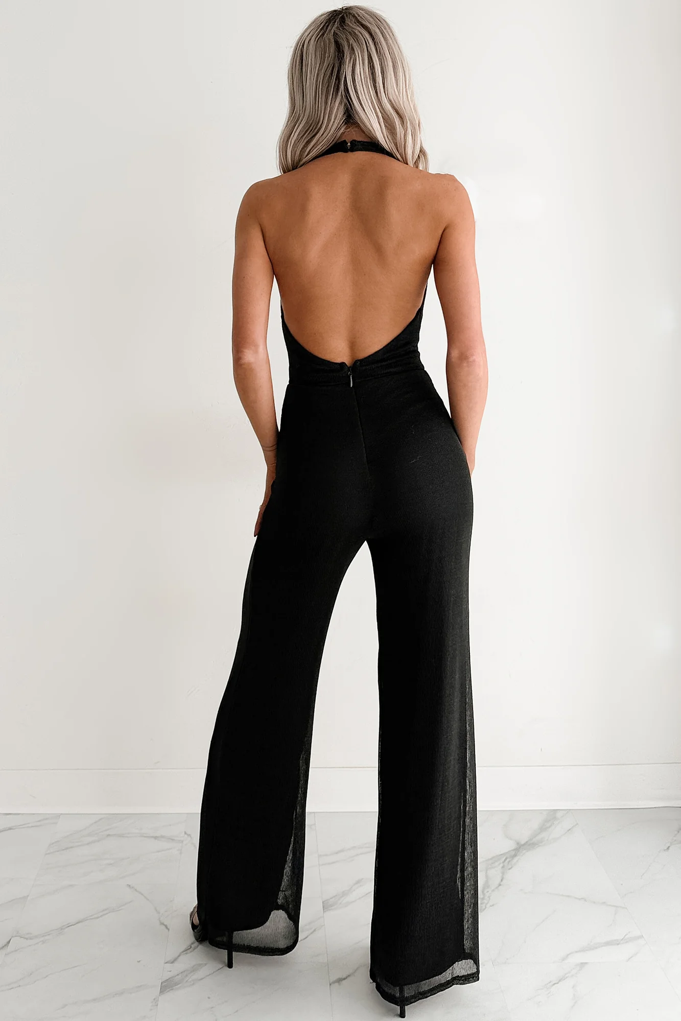 Dark & Dazzling Metallic Halter Jumpsuit (Black) - Image 4