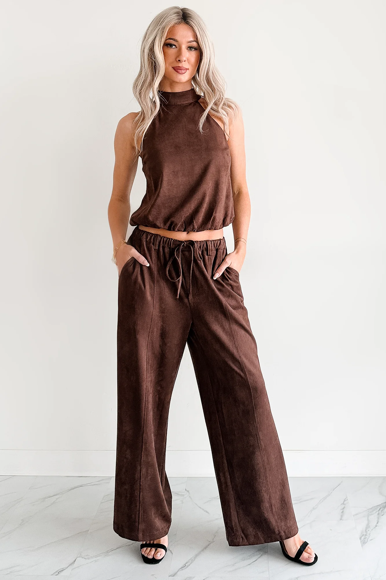 Darling Desire Faux Suede Halter Top (Brown) - Image 2