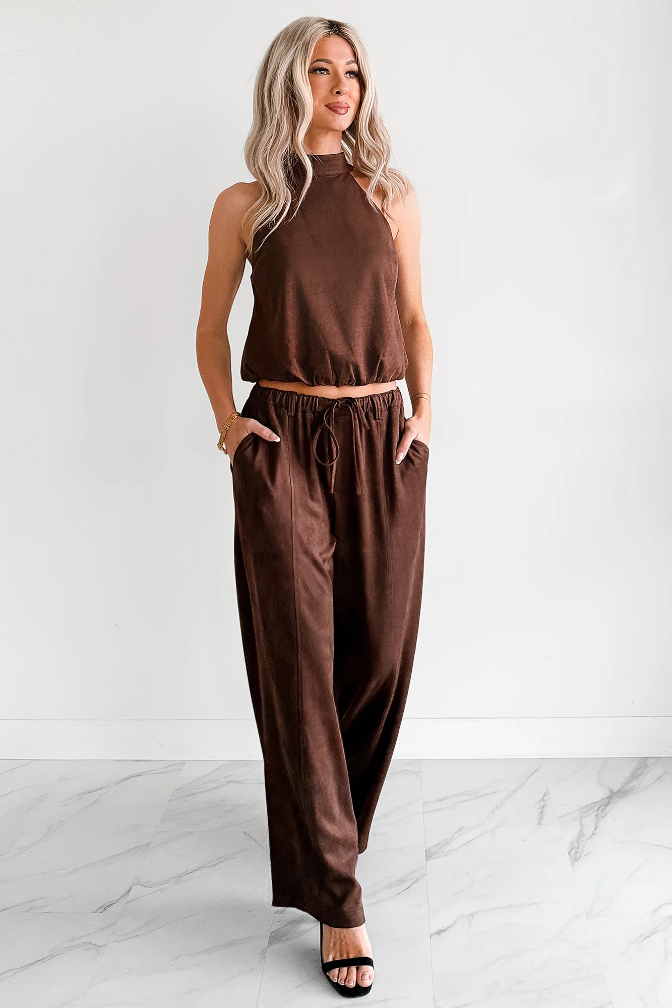 Darling Desire Faux Suede Halter Top (Brown) - Image 5