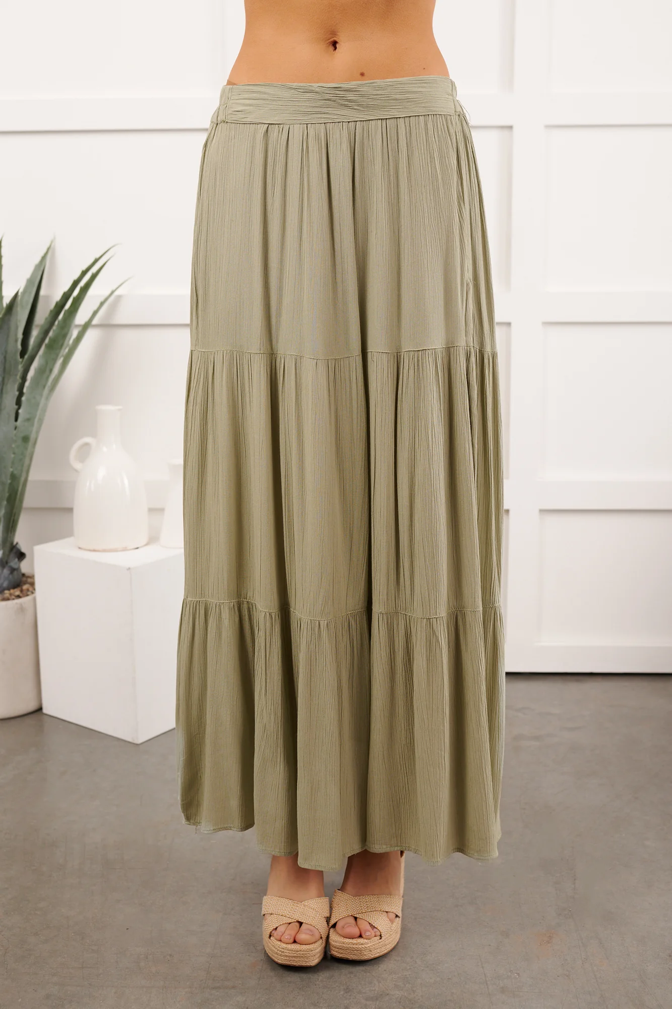 Darling Moments Tiered Slit Maxi Skirt (Sage) - Image 11