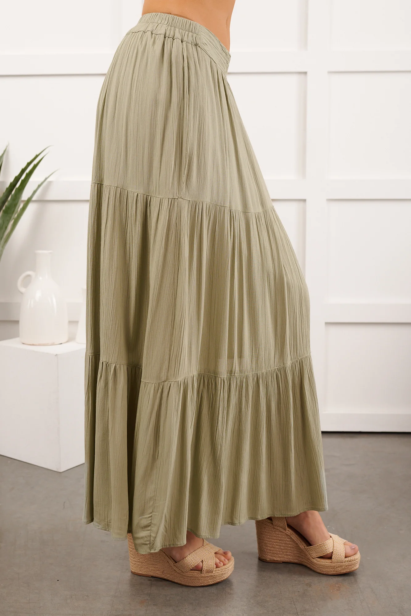 Darling Moments Tiered Slit Maxi Skirt (Sage) - Image 13