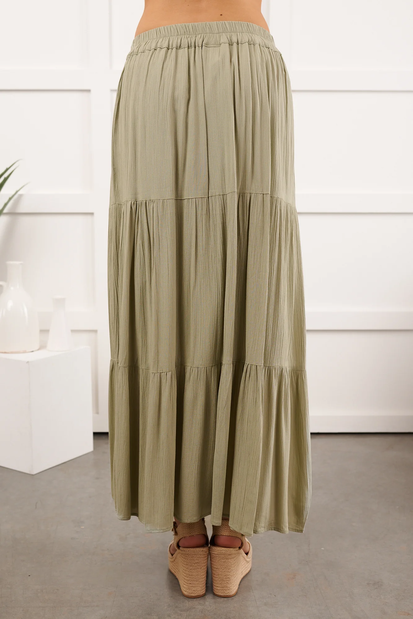 Darling Moments Tiered Slit Maxi Skirt (Sage) - Image 9