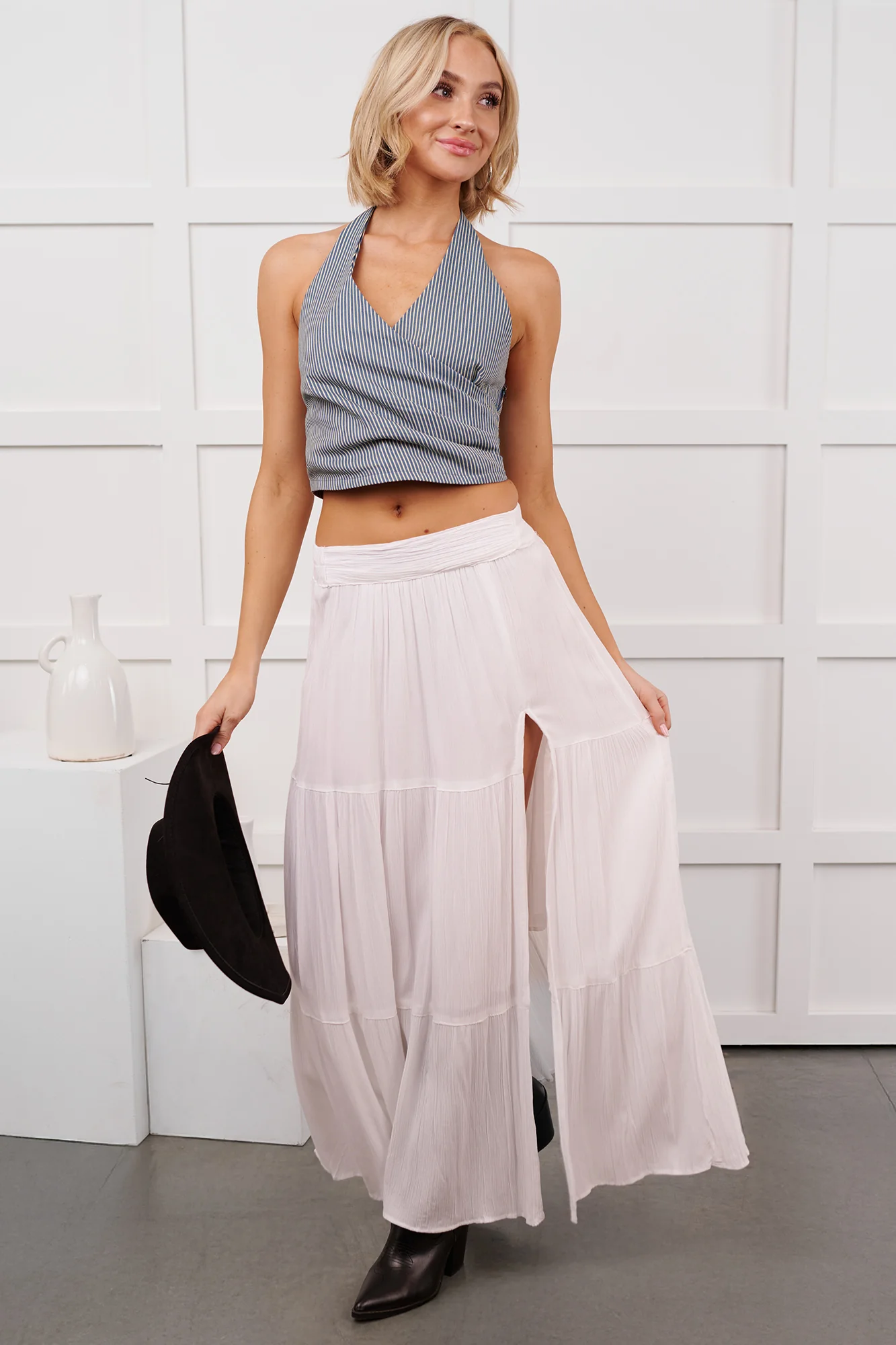 Darling Moments Tiered Slit Maxi Skirt (White) - Image 10