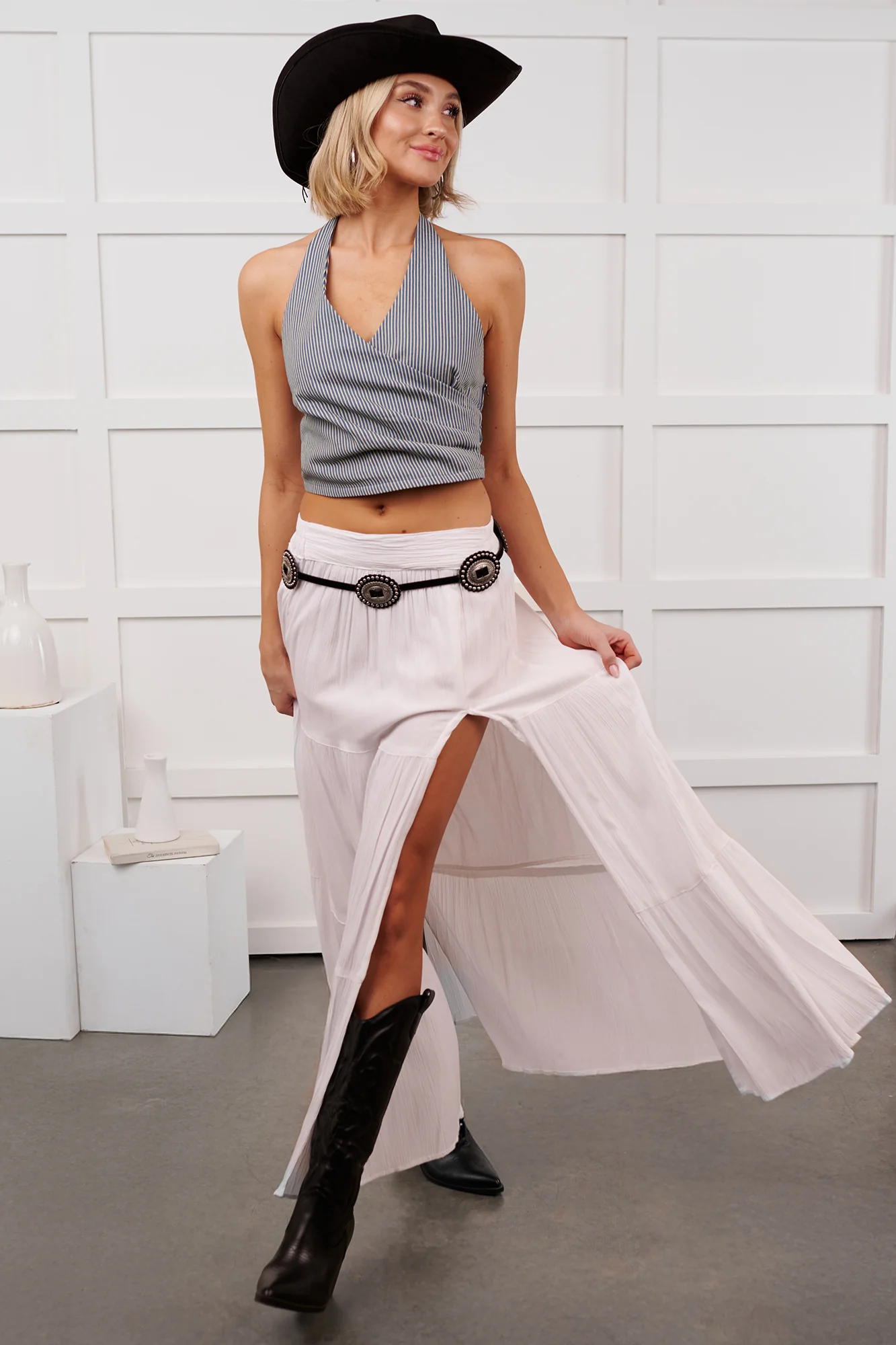 Darling Moments Tiered Slit Maxi Skirt (White) - Image 3