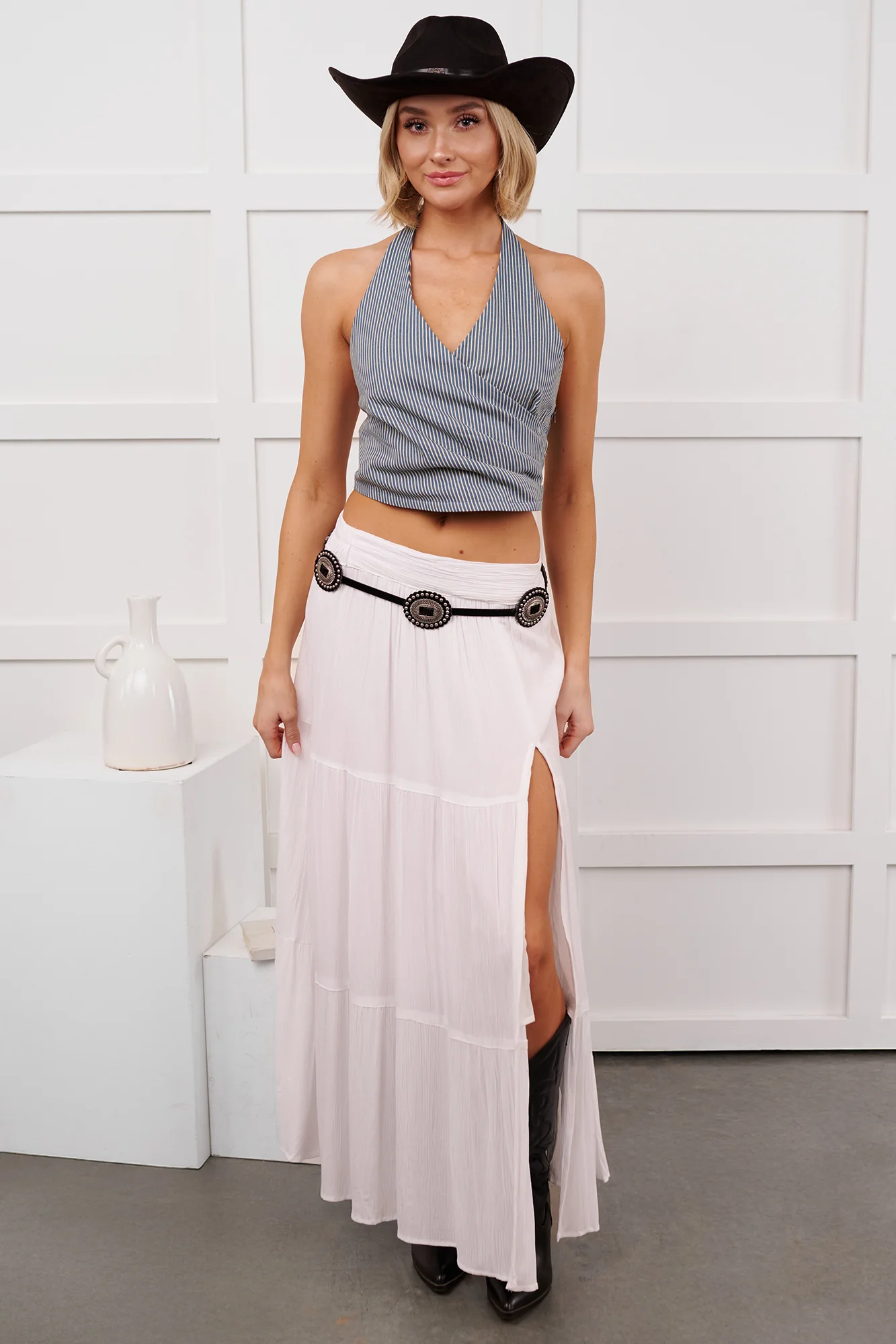 Darling Moments Tiered Slit Maxi Skirt (White) - Image 4