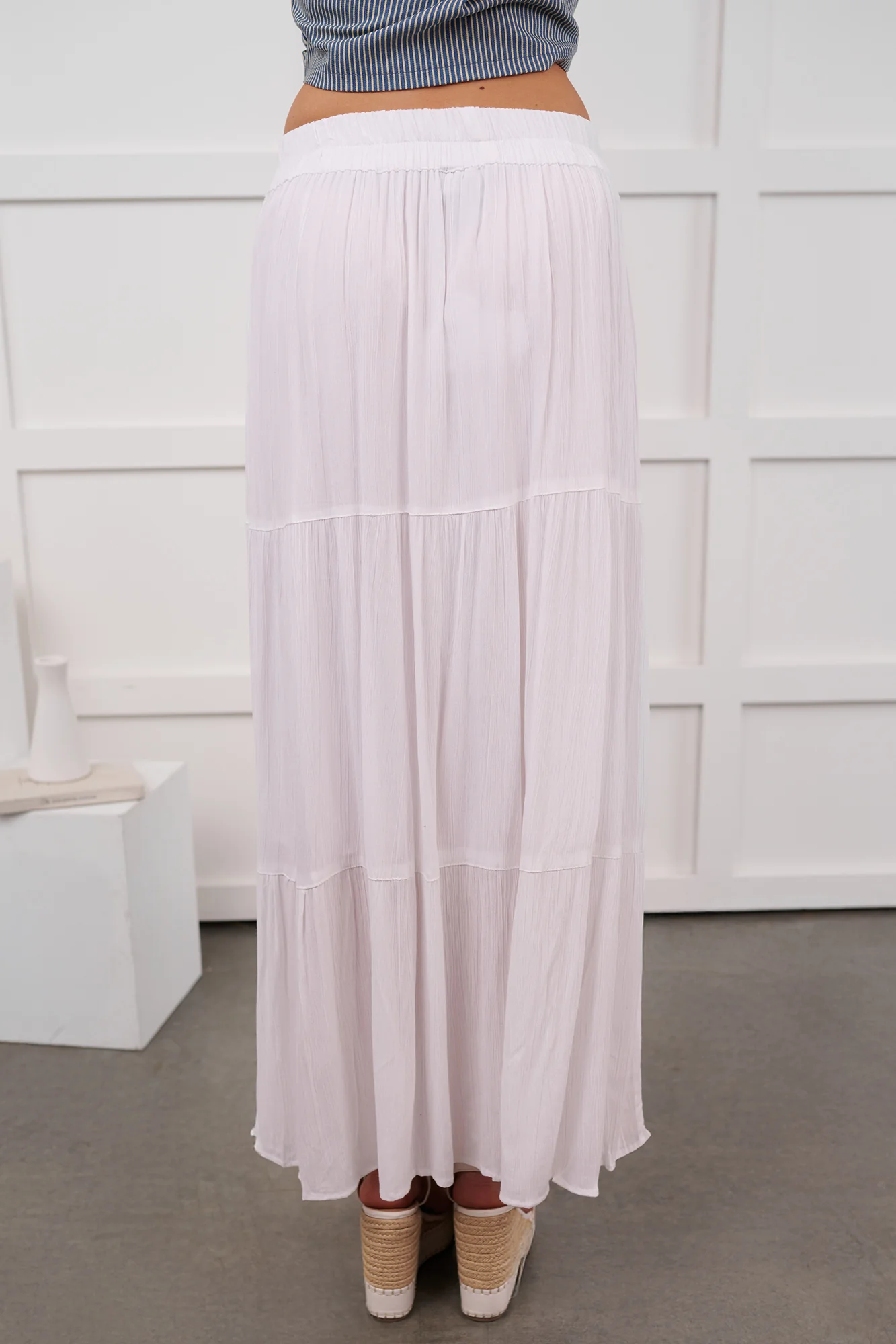 Darling Moments Tiered Slit Maxi Skirt (White) - Image 8