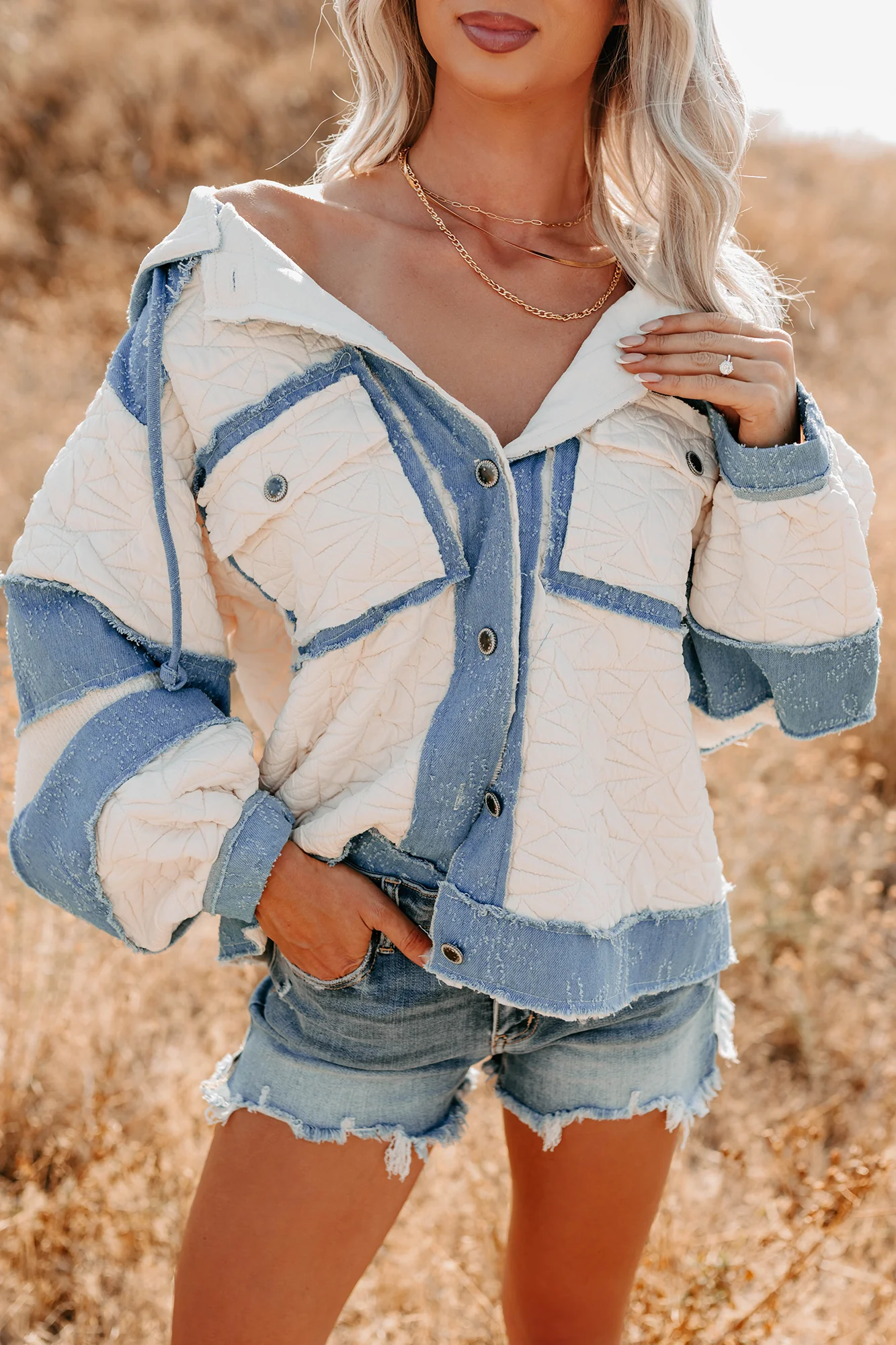 Daydream Date Frayed Quilted POL Jacket (Cream/Multi) - Image 10