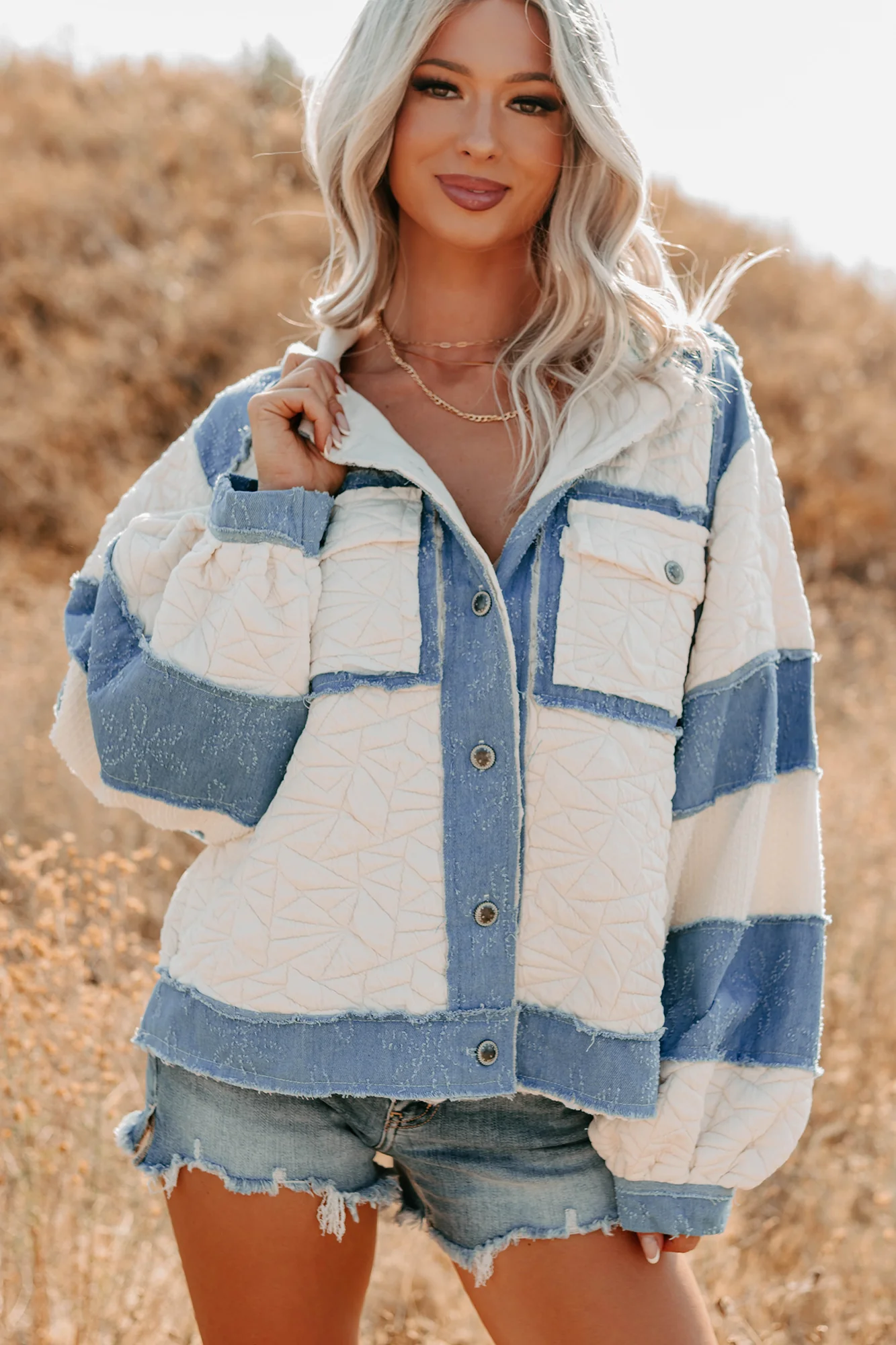 Daydream Date Frayed Quilted POL Jacket (Cream/Multi) - Image 8
