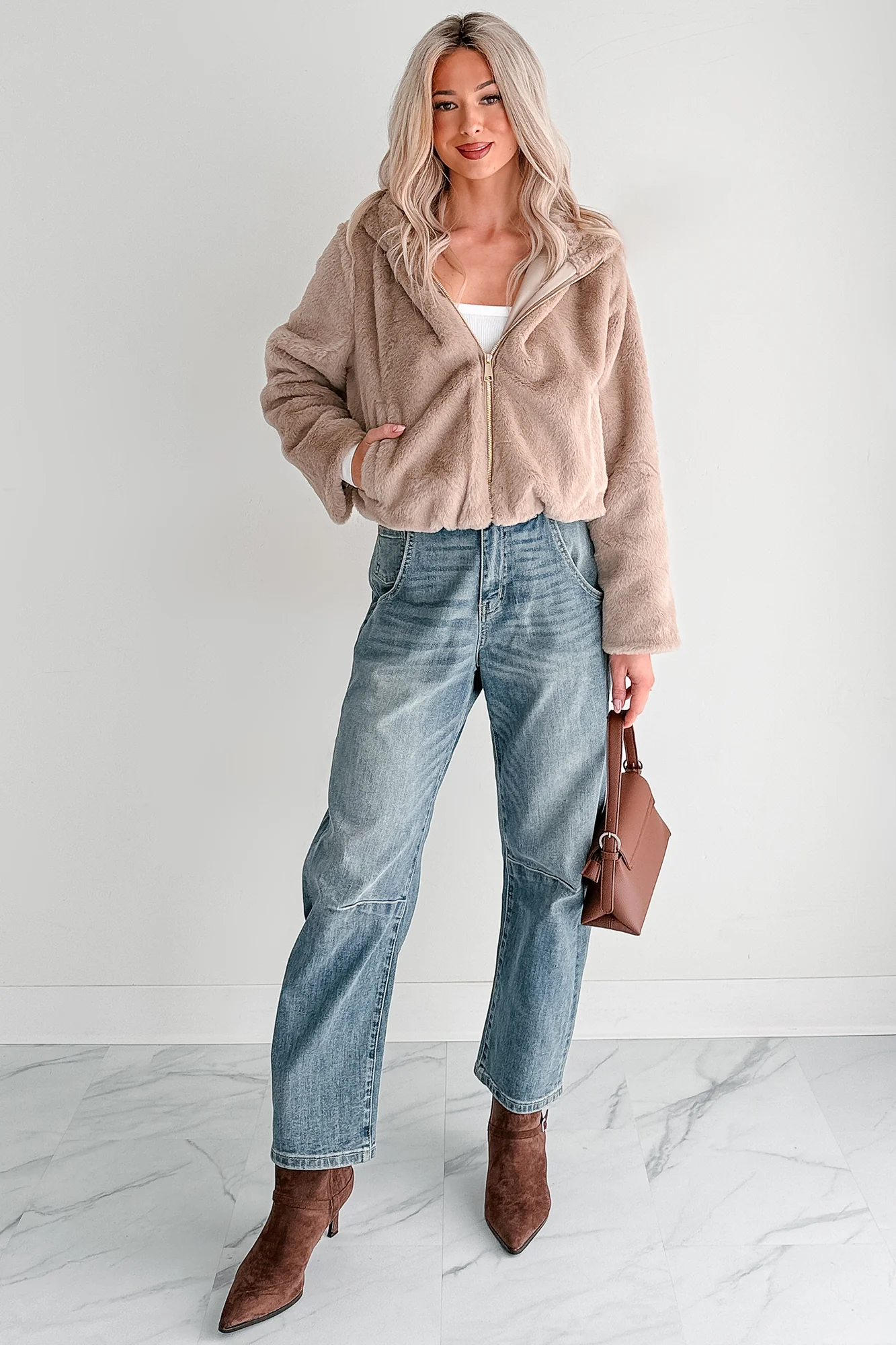 Daydream Girl Faux Fur Hooded Crop Jacket (Coco) - Image 5