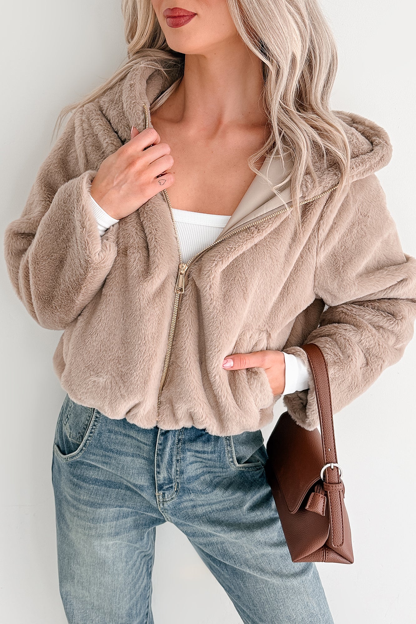 Daydream Girl Faux Fur Hooded Crop Jacket (Coco) - Image 6