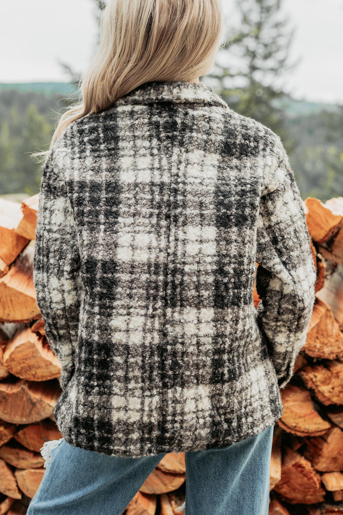 Deadline Driven Plaid Boucle Button-Up Jacket (Black) - Image 11