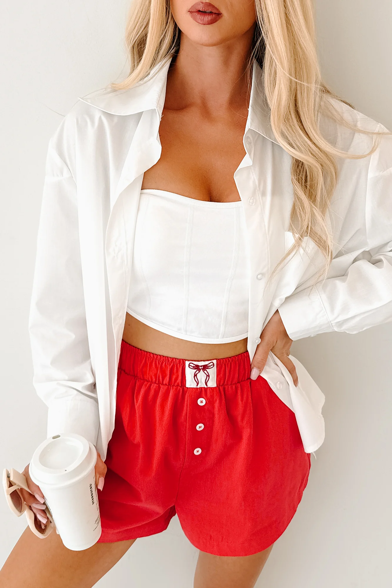Deadline Hustle Long Sleeve Collared Top (White) - Image 3
