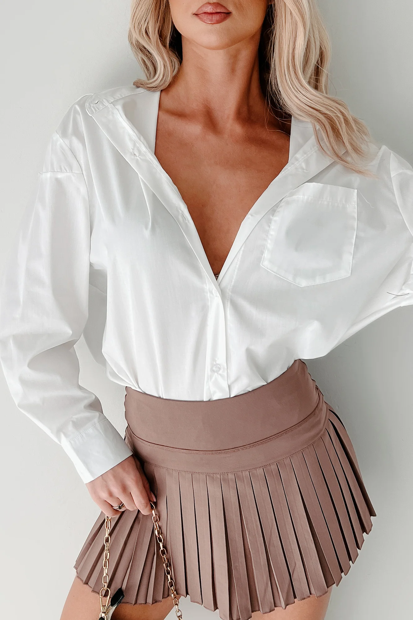 Deadline Hustle Long Sleeve Collared Top (White) - Image 5