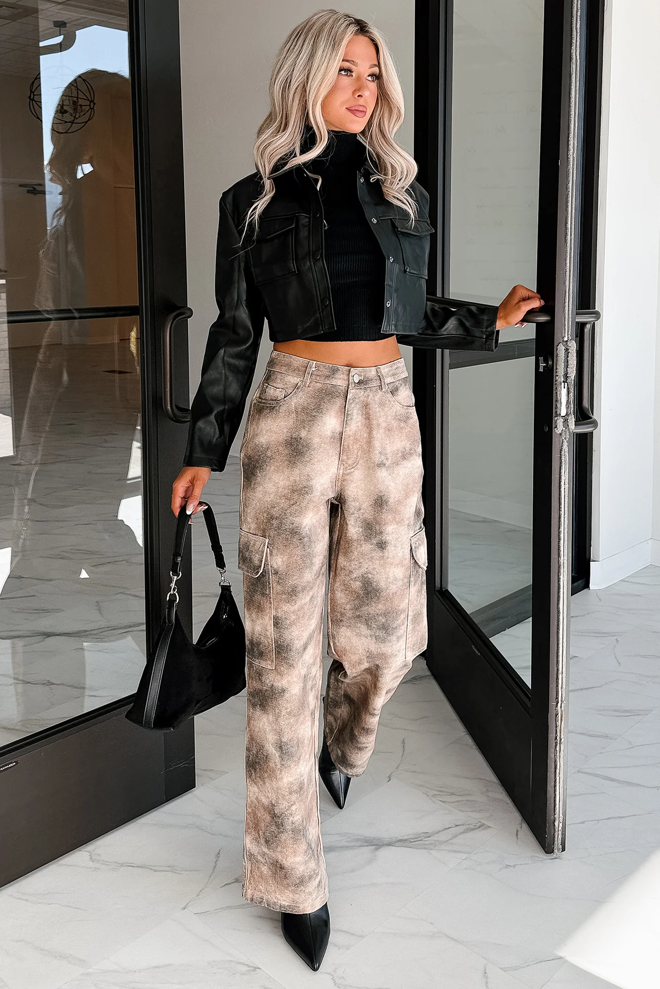Deal With It Faux Leather Cropped Jacket (Black) - Image 10