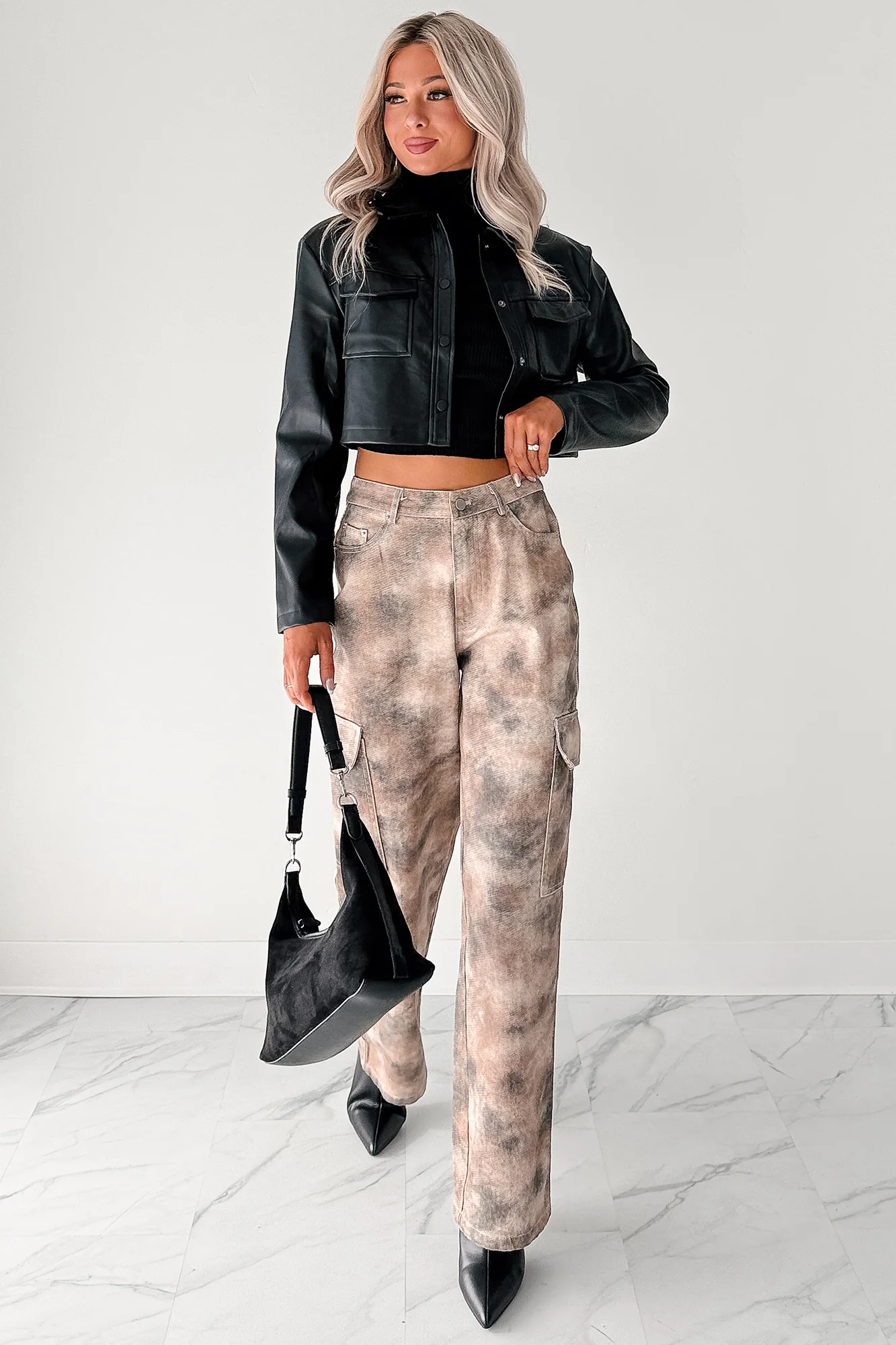 Deal With It Faux Leather Cropped Jacket (Black) - Image 11