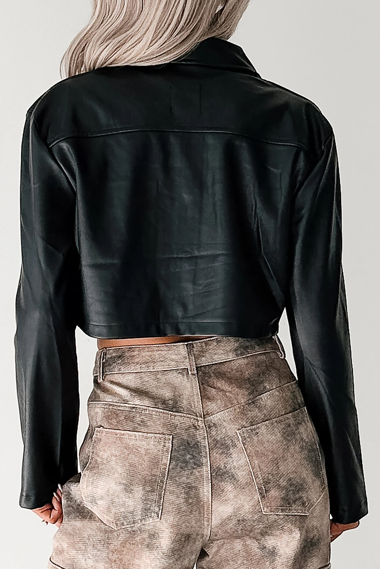Deal With It Faux Leather Cropped Jacket (Black) - Image 7