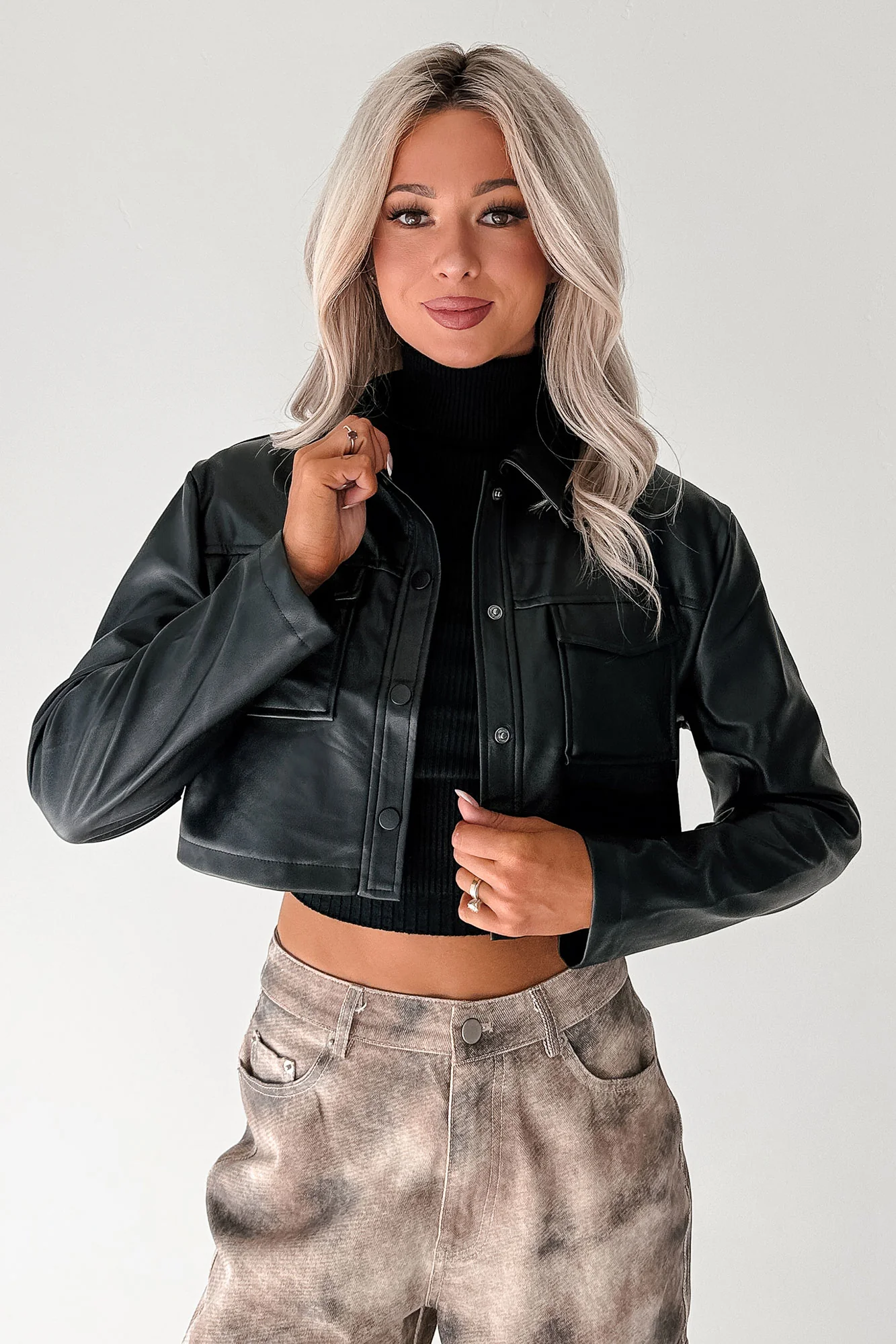 Deal With It Faux Leather Cropped Jacket (Black) - Image 8