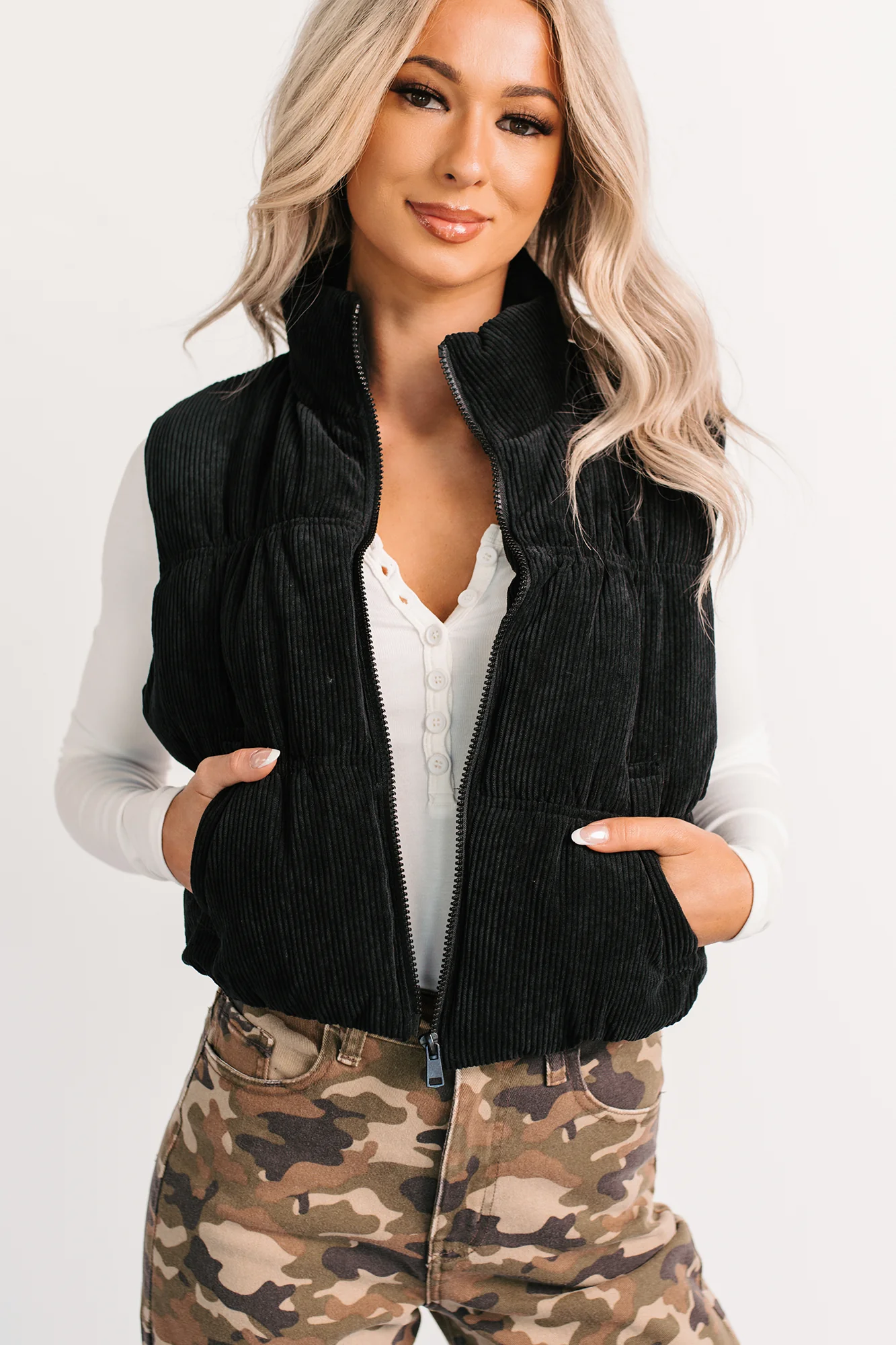 Deep Connections Corduroy Puffer Vest (Black) - Image 3