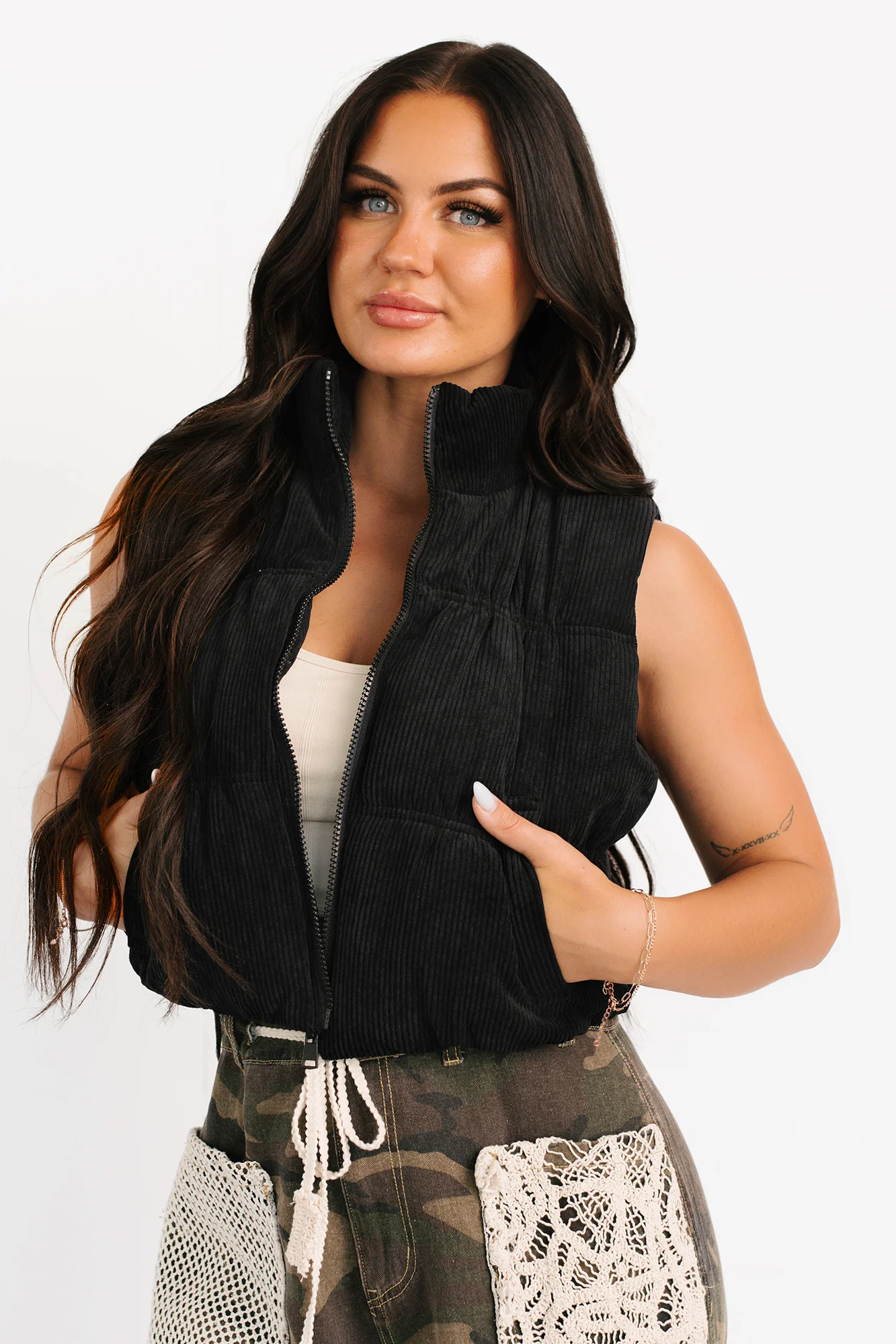 Deep Connections Corduroy Puffer Vest (Black) - Image 7