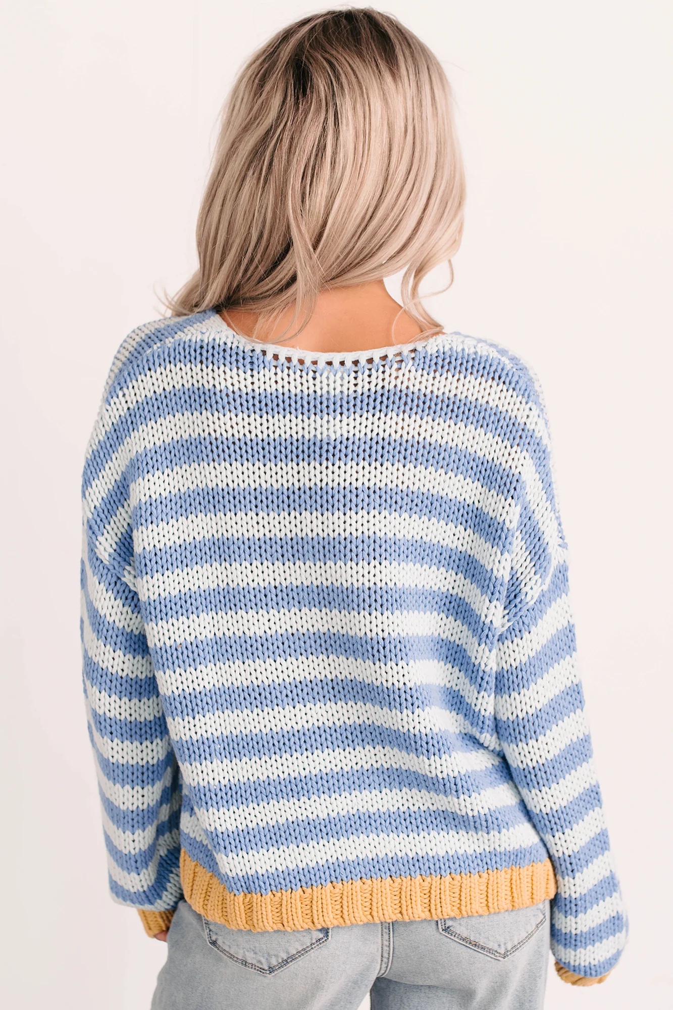 Deep Trance Relaxed Stripe Sweater (Denim/Mustard) - Image 4