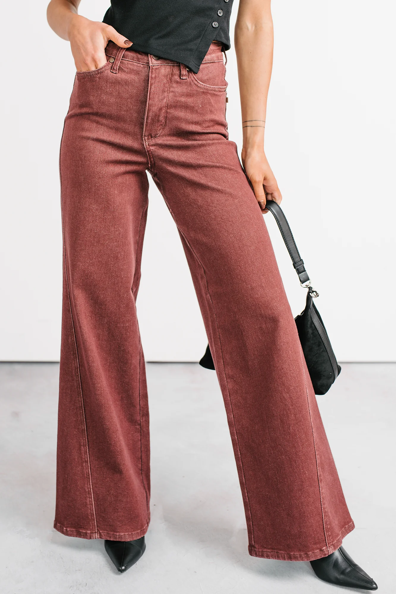 Delgado Wide Leg Judy Blue Jeans (Burgundy) - Image 2