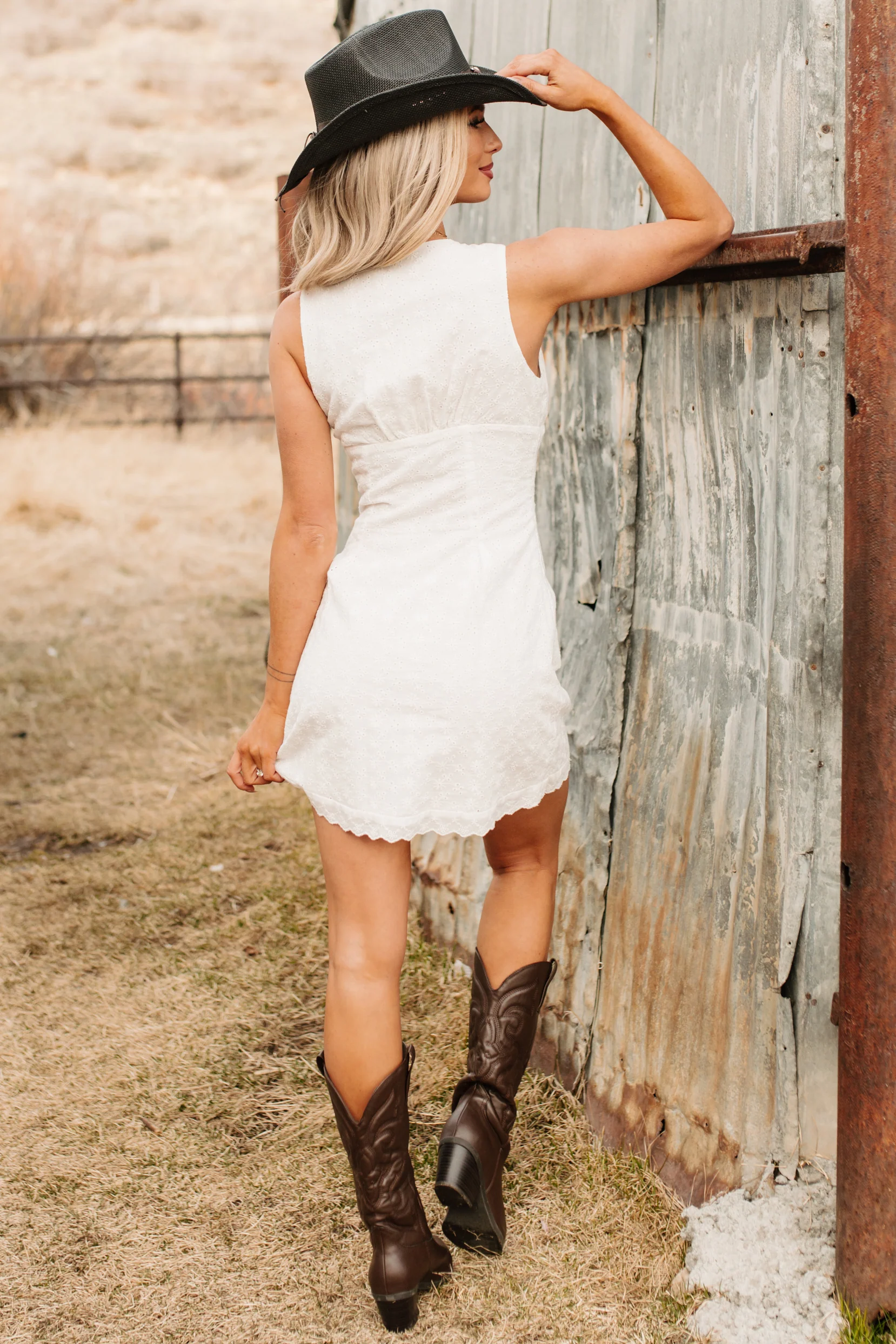 Delicate Days Eyelet Lace Cotton Mini Dress (White) - Image 5