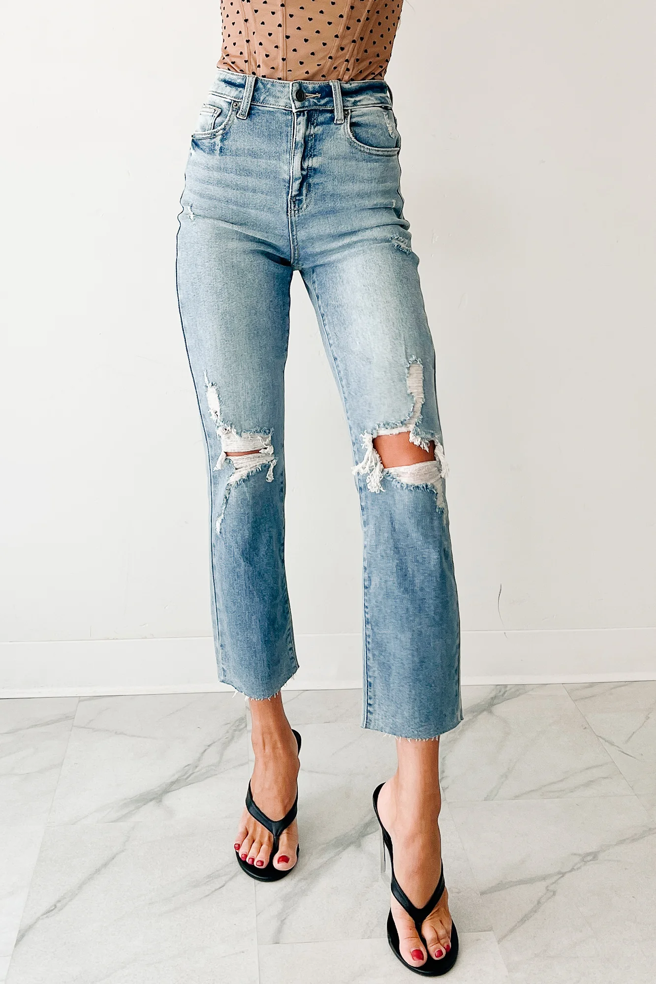 Delphine Distressed Straight Leg Cello Jeans (Light) - Image 3