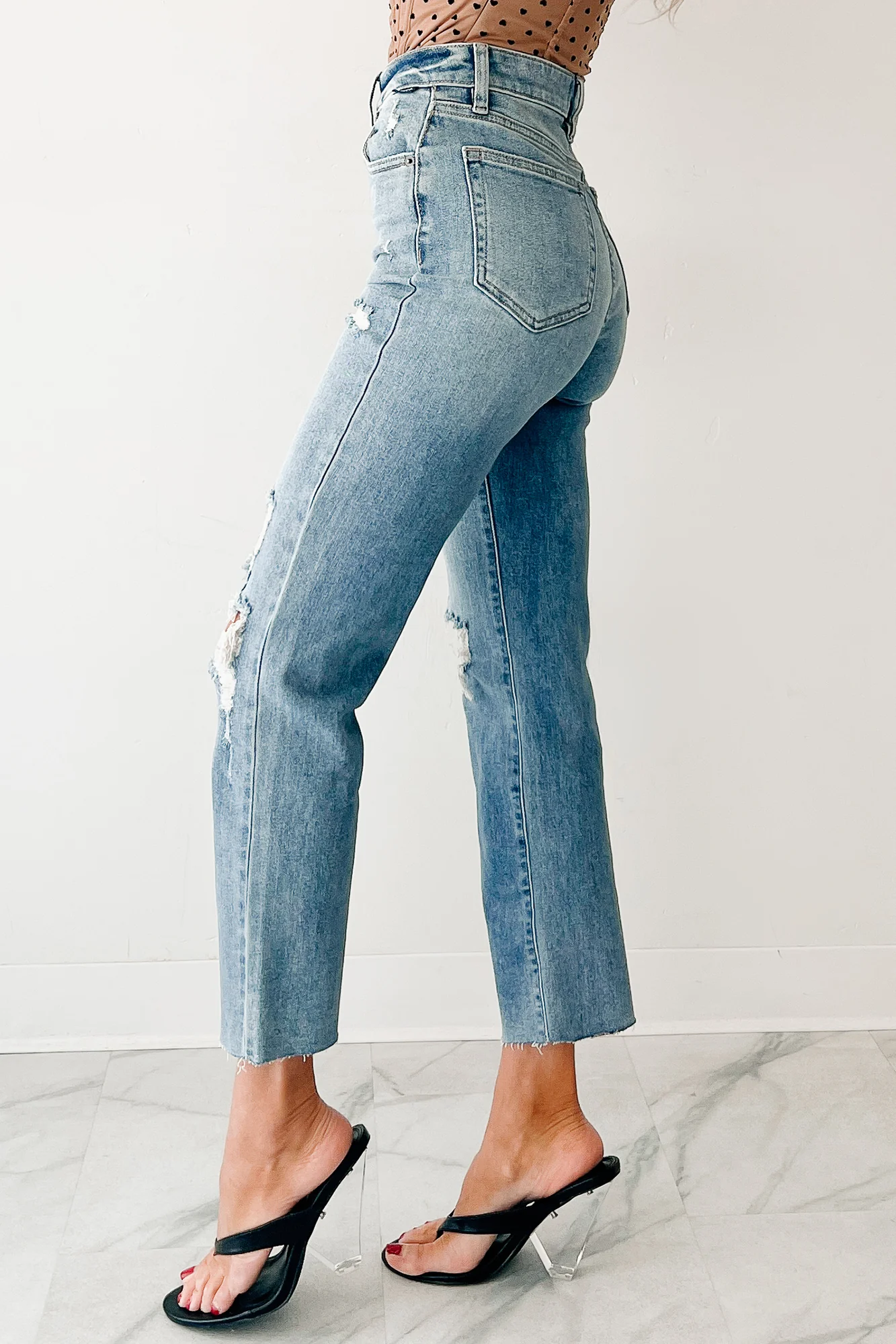 Delphine Distressed Straight Leg Cello Jeans (Light) - Image 4