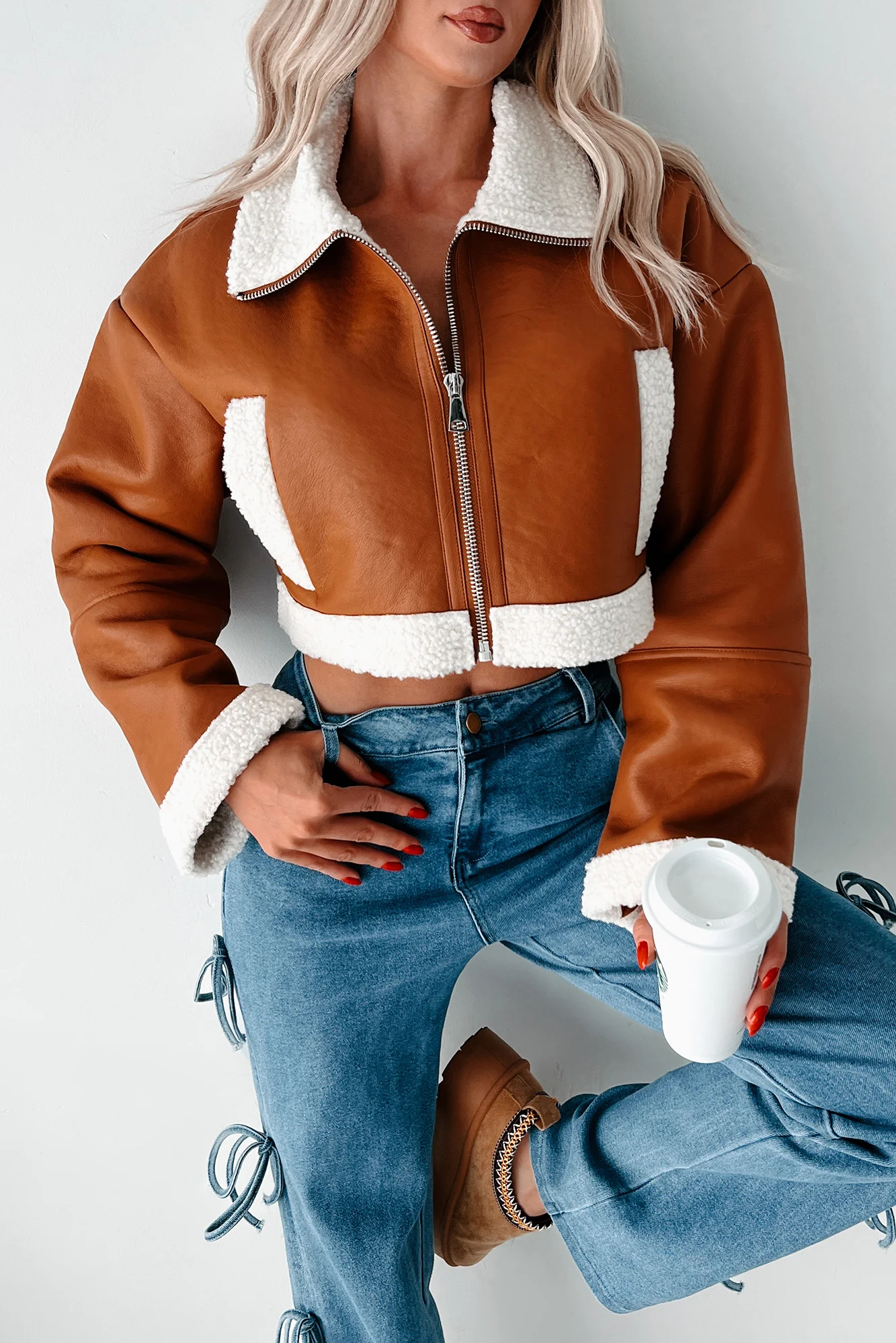 Denver Nights Faux Leather Crop Jacket (Brown) - Image 5