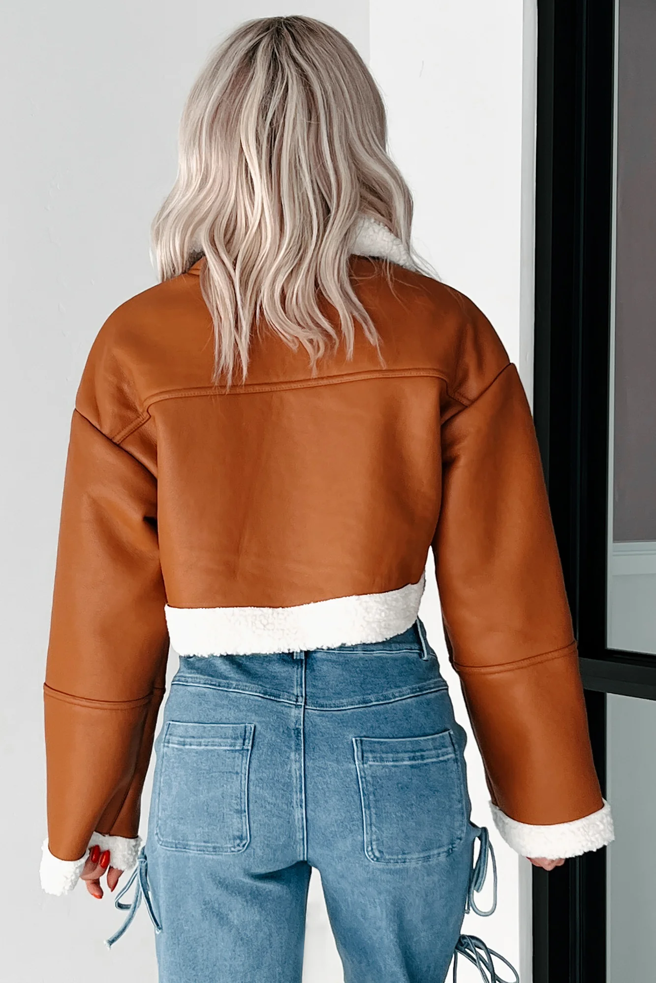 Denver Nights Faux Leather Crop Jacket (Brown) - Image 6