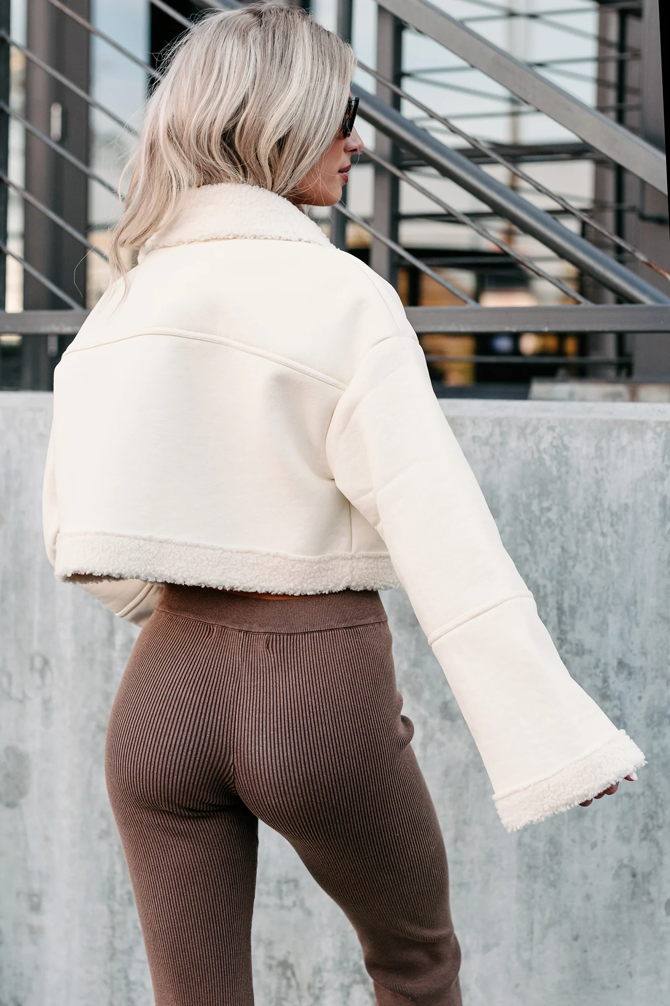 DOORBUSTER Denver Nights Faux Leather Crop Jacket (Cream) - Image 5
