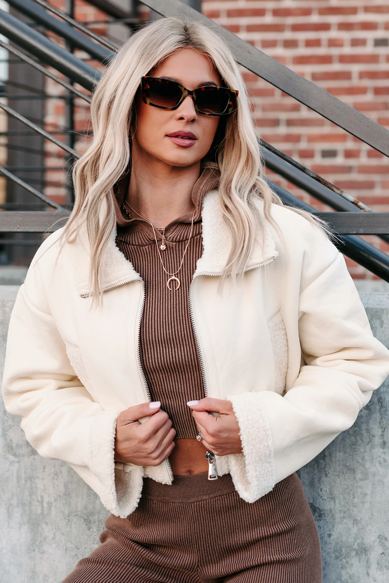 DOORBUSTER Denver Nights Faux Leather Crop Jacket (Cream) - Image 8