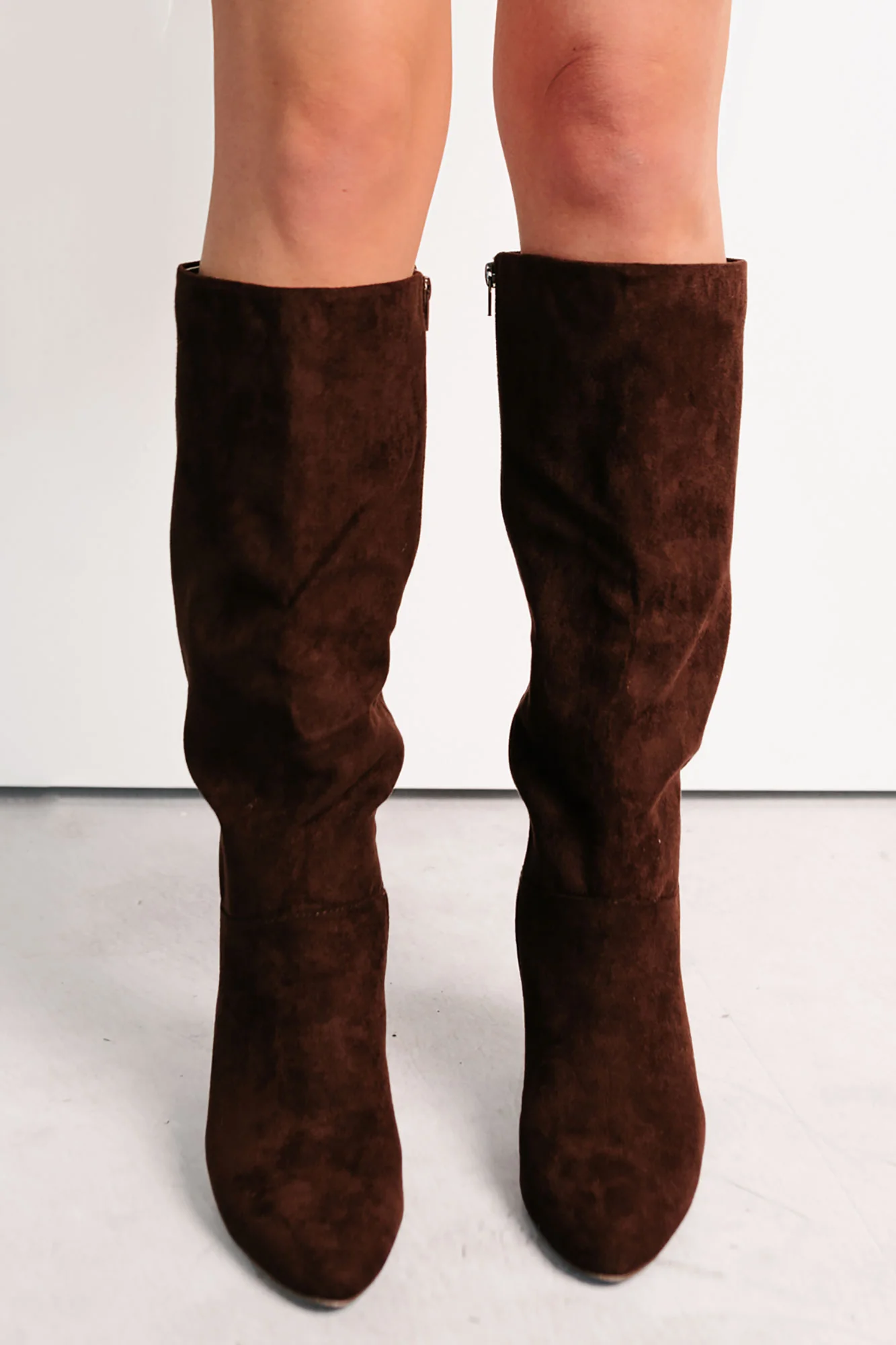 Desk Diva Knee High Faux Suede Stiletto Boots (Brown) - Image 3
