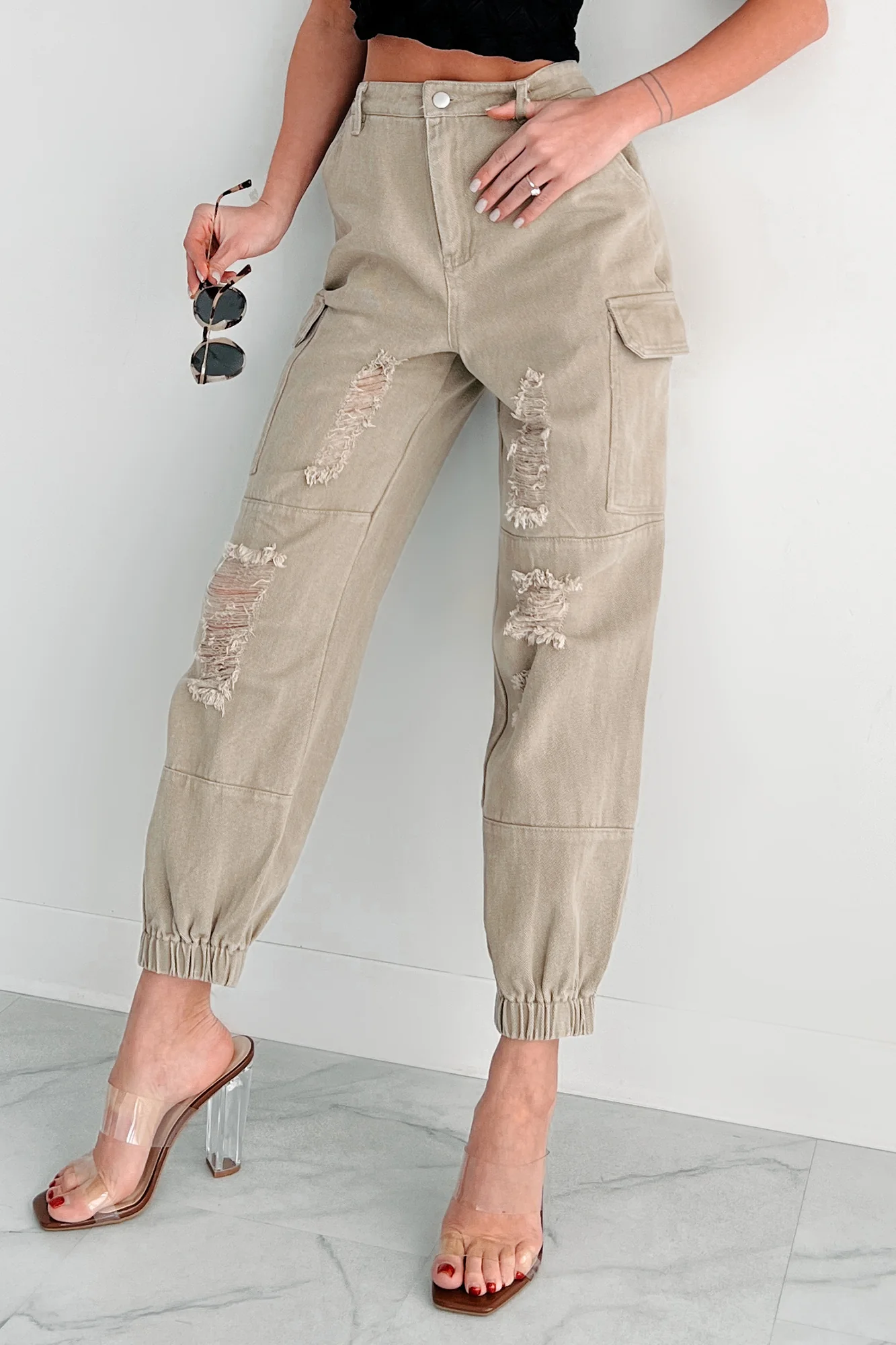 Devonte Distressed Cargo Joggers (Khaki) - Image 2