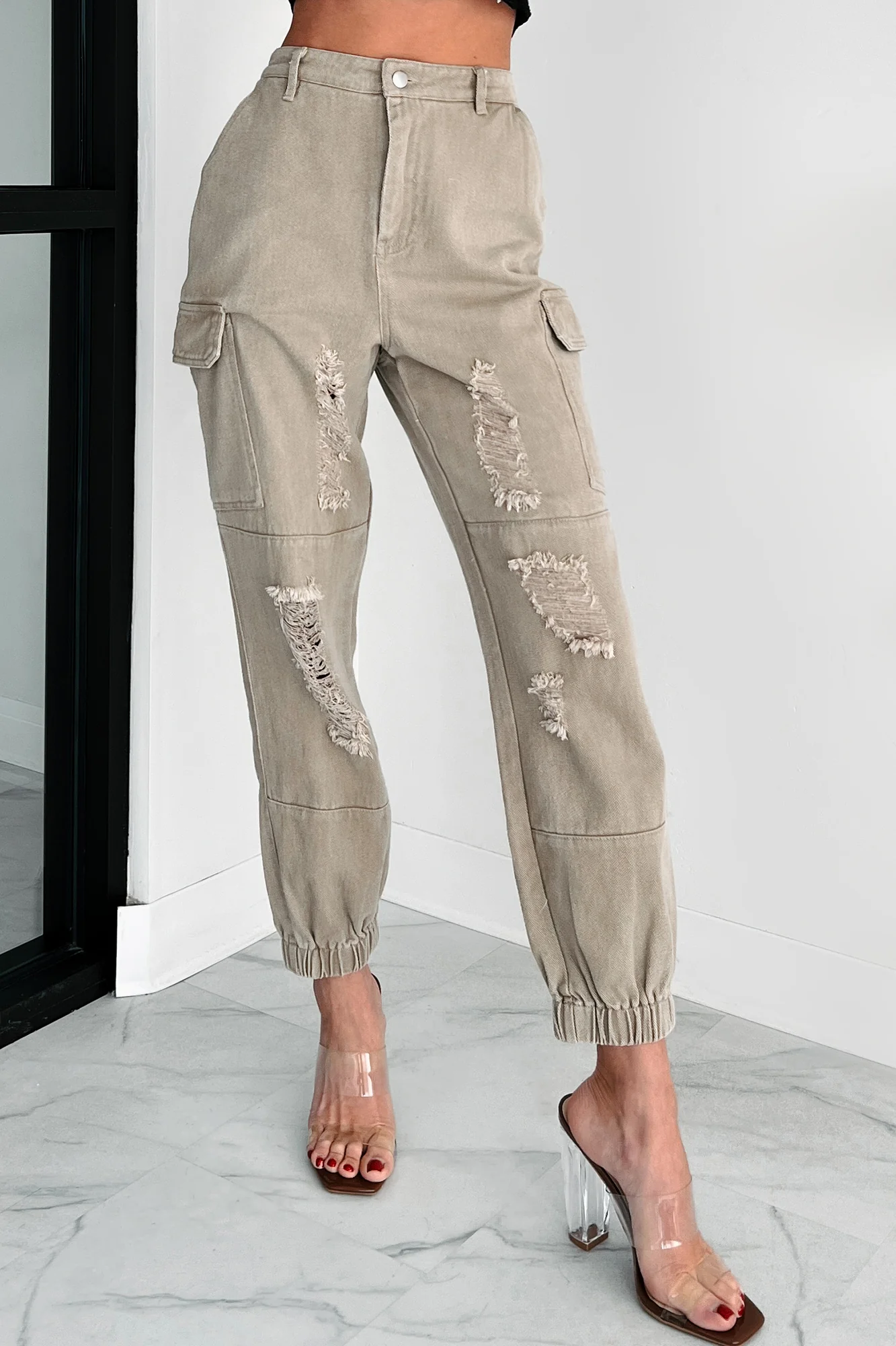 Devonte Distressed Cargo Joggers (Khaki) - Image 3