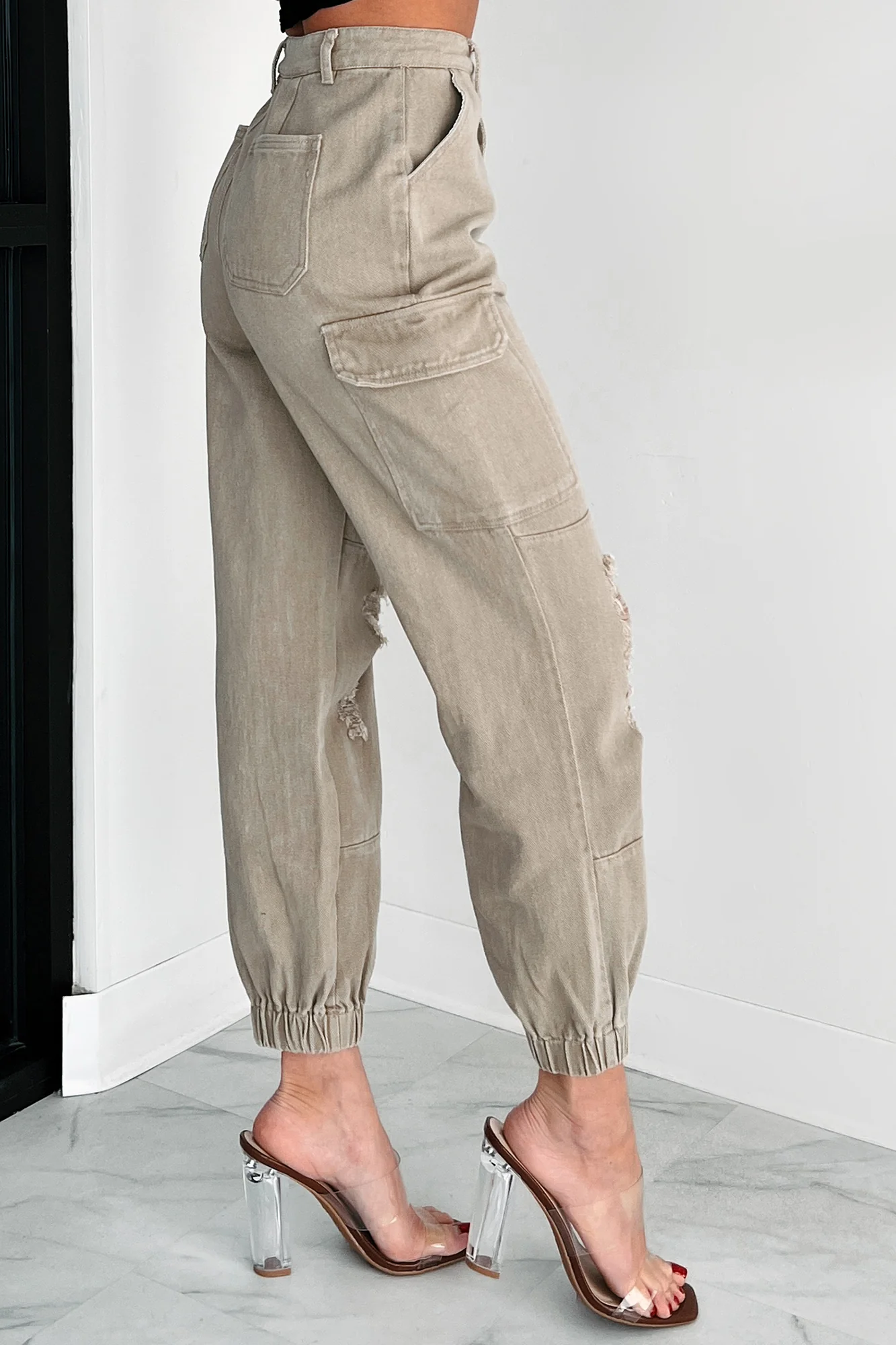 Devonte Distressed Cargo Joggers (Khaki) - Image 4