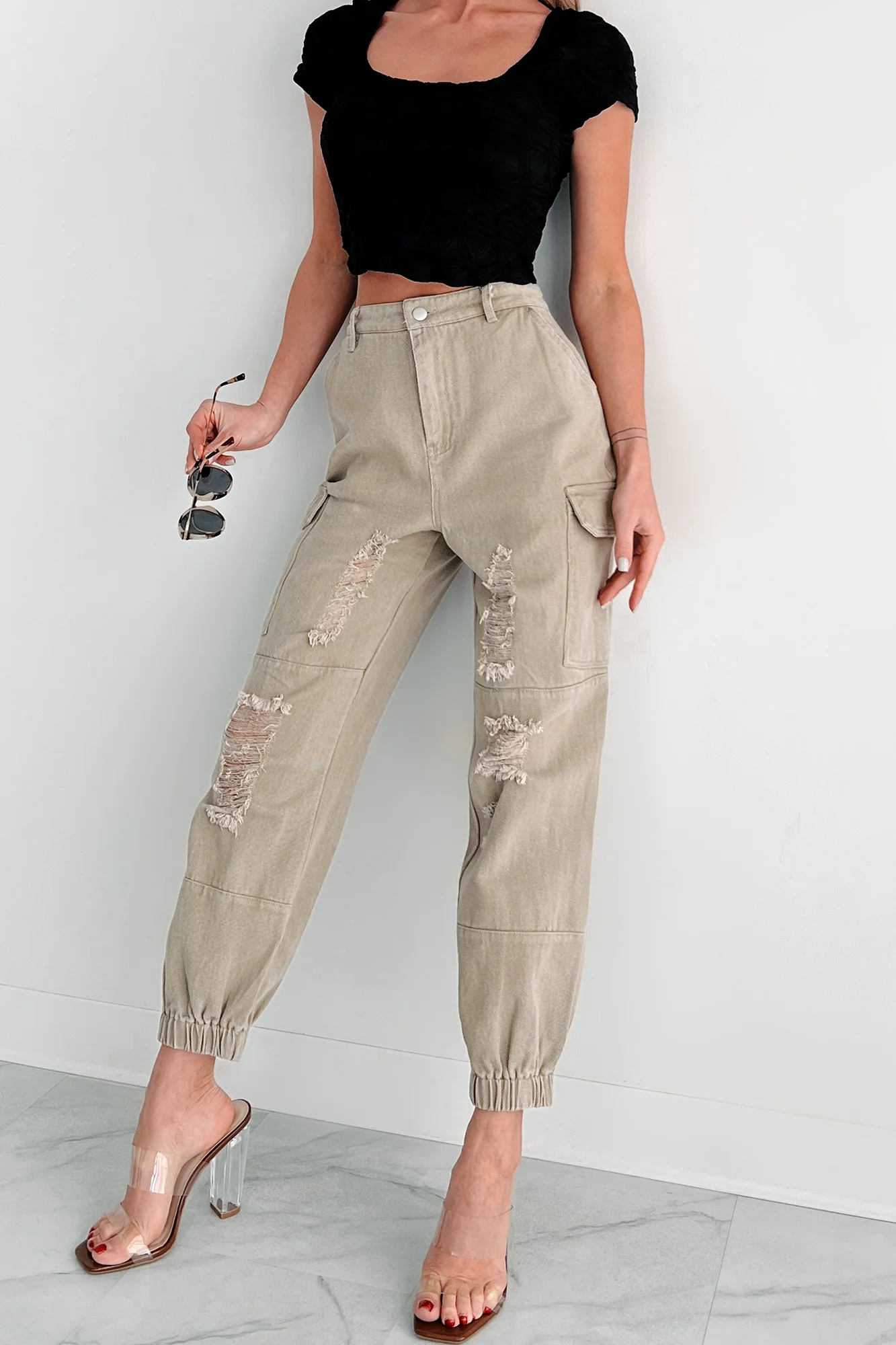 Devonte Distressed Cargo Joggers (Khaki) - Image 8
