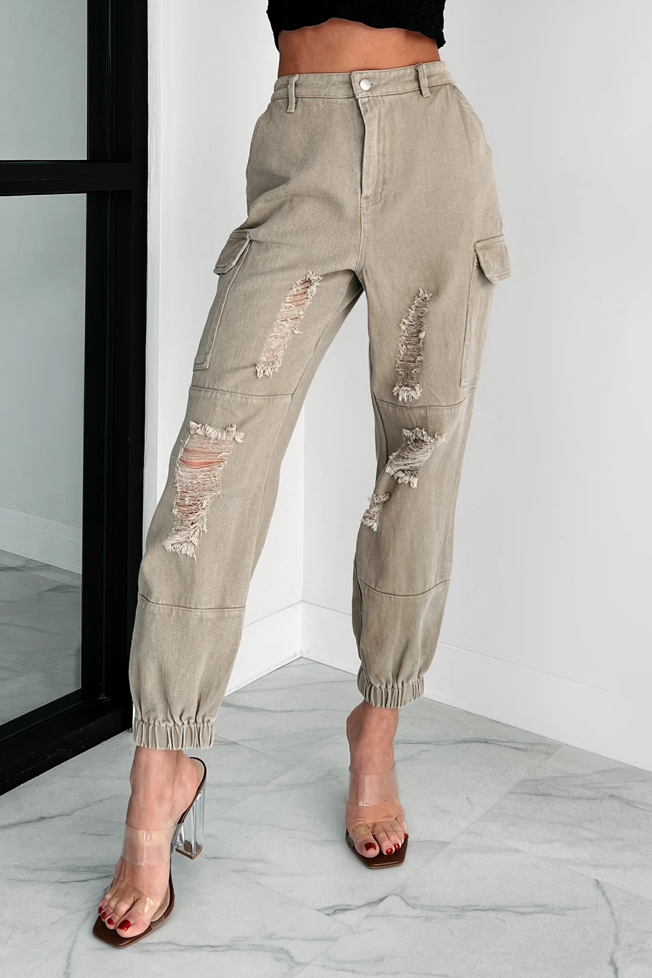 Devonte Distressed Cargo Joggers (Khaki) - Image 9