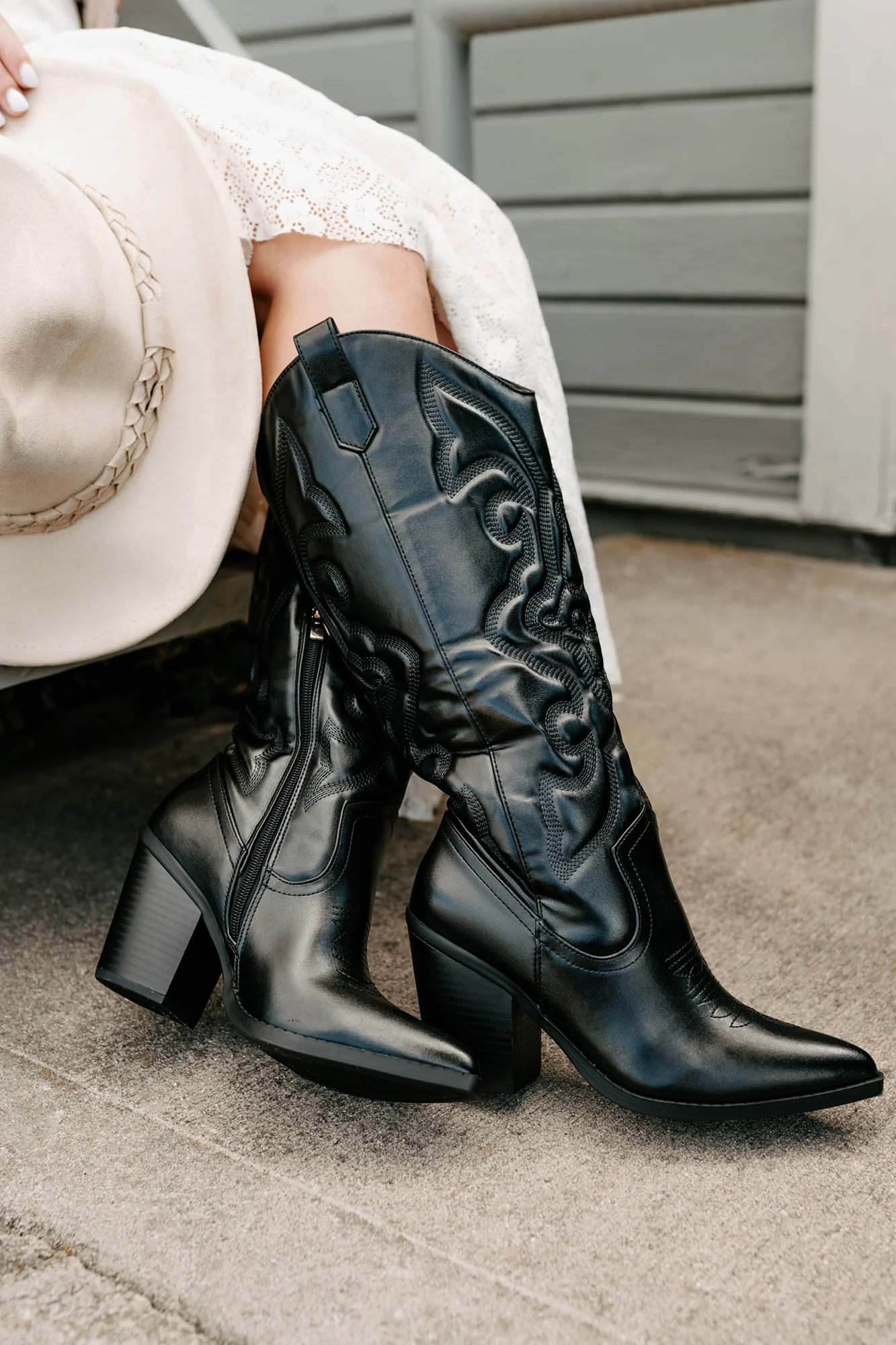 Didn't Come To Play Faux Leather Cowgirl Boots (Black) - Image 5