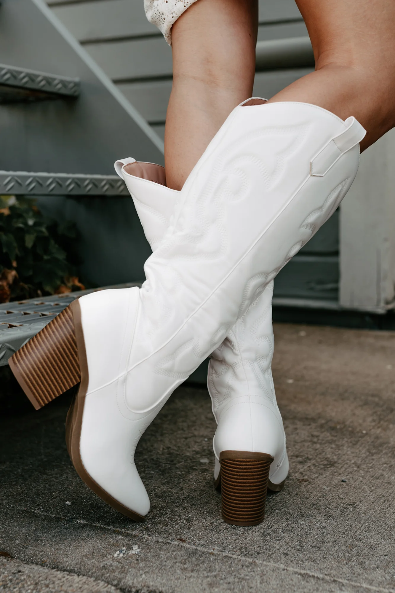 Didn't Come To Play Faux Leather Cowgirl Boots (White) - Image 3