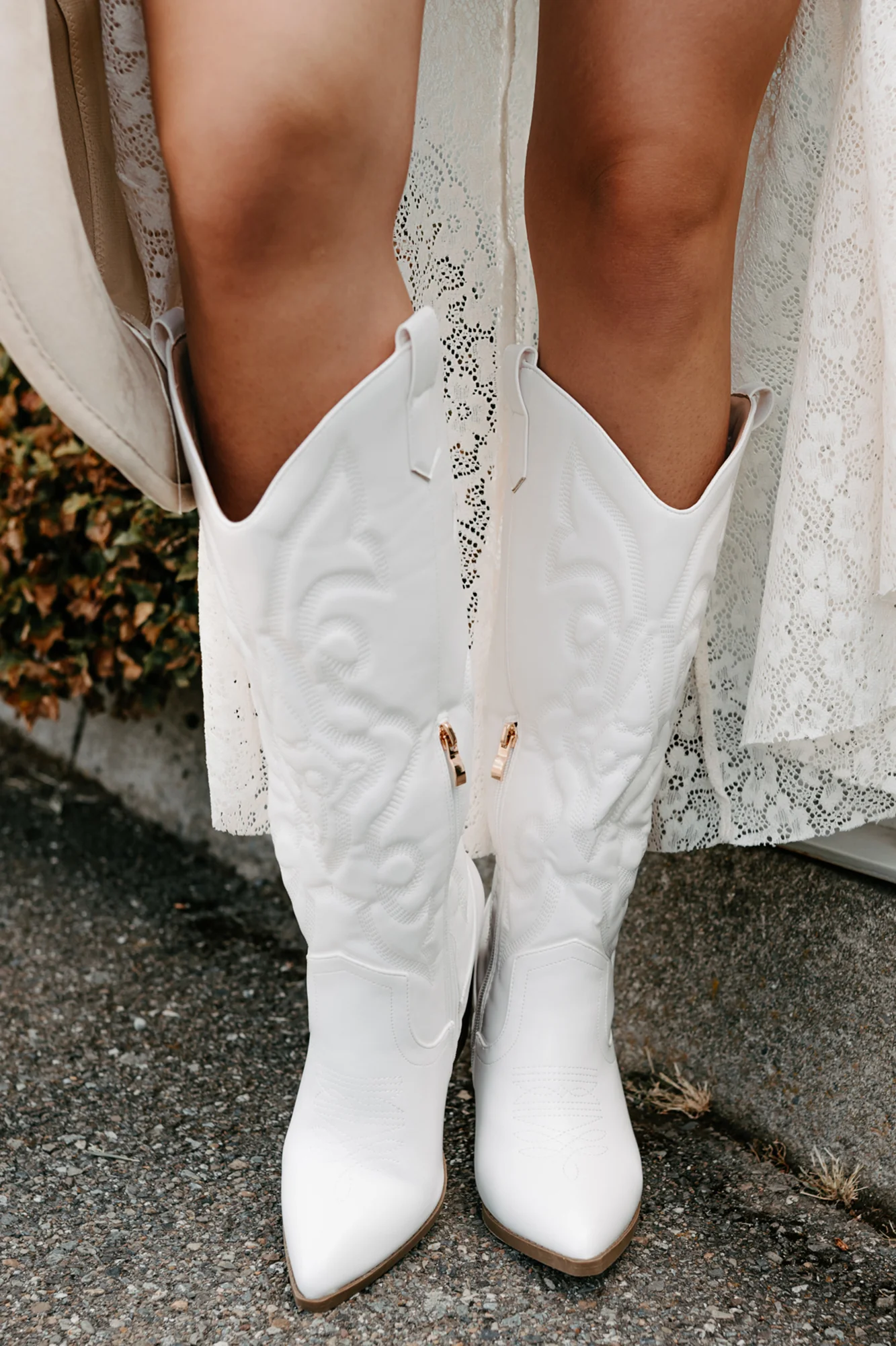Didn't Come To Play Faux Leather Cowgirl Boots (White) - Image 4