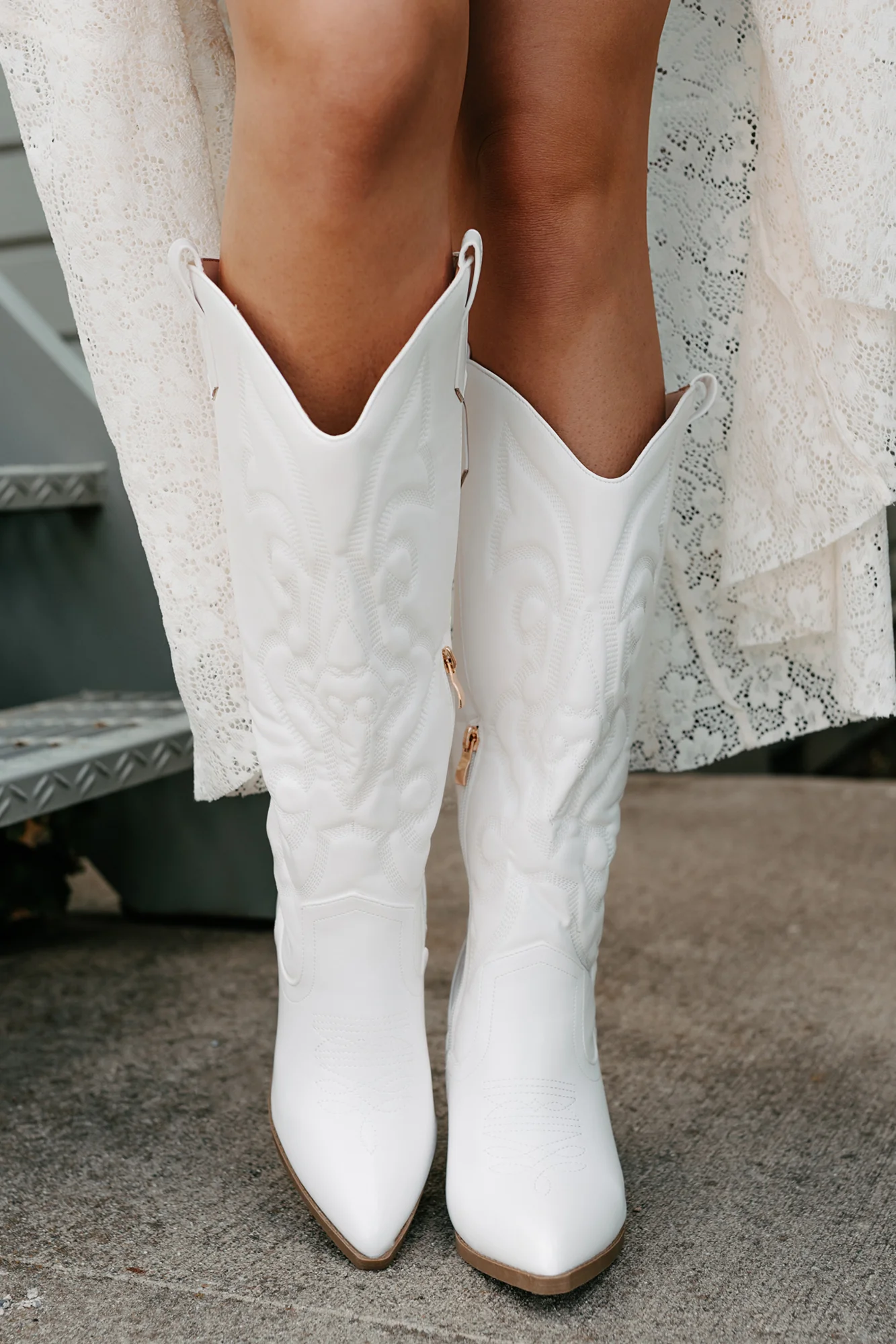 Didn't Come To Play Faux Leather Cowgirl Boots (White) - Image 5
