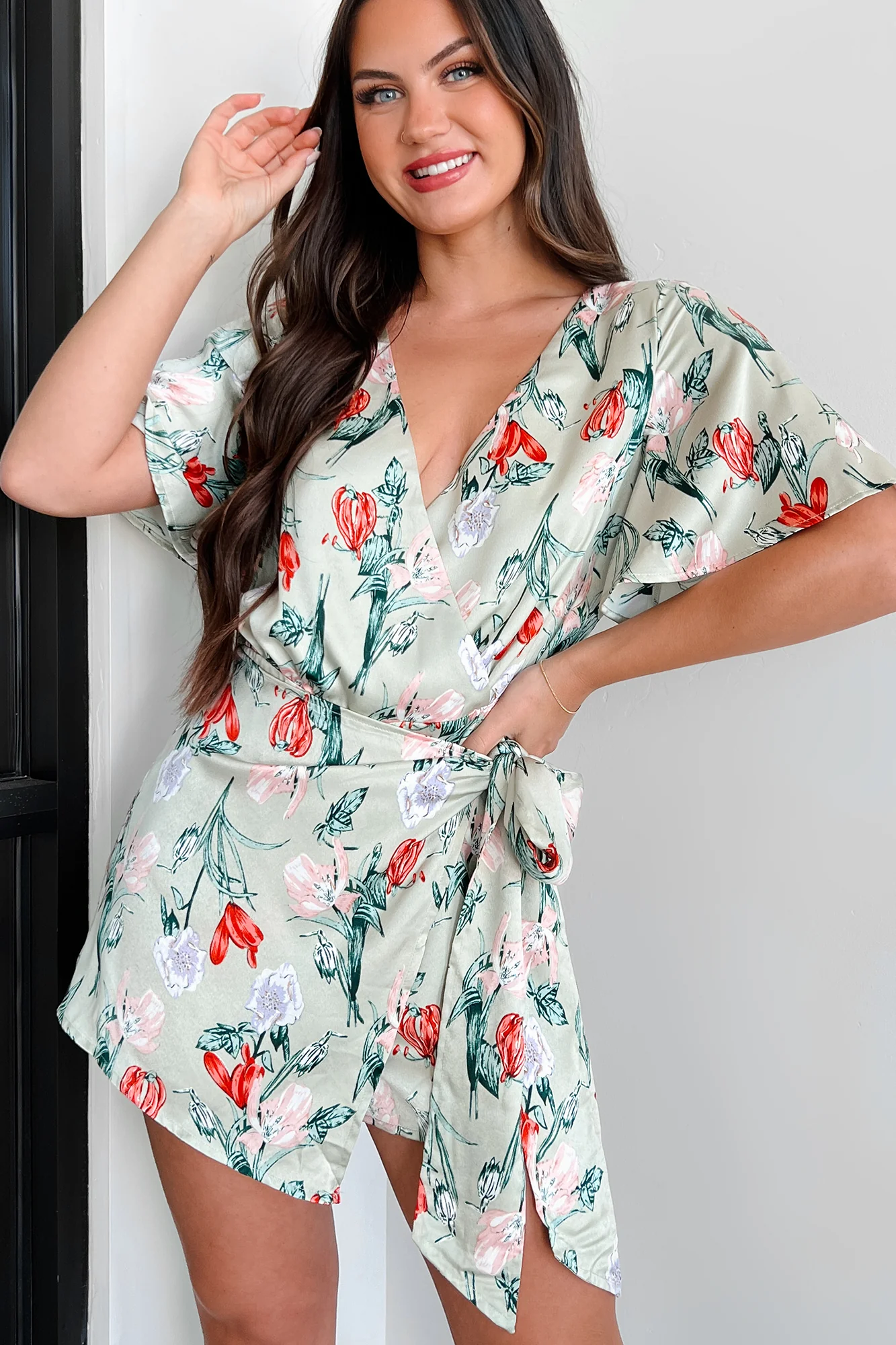 Discovering Paradise Satin Floral Romper (Sage Blue) - Image 4