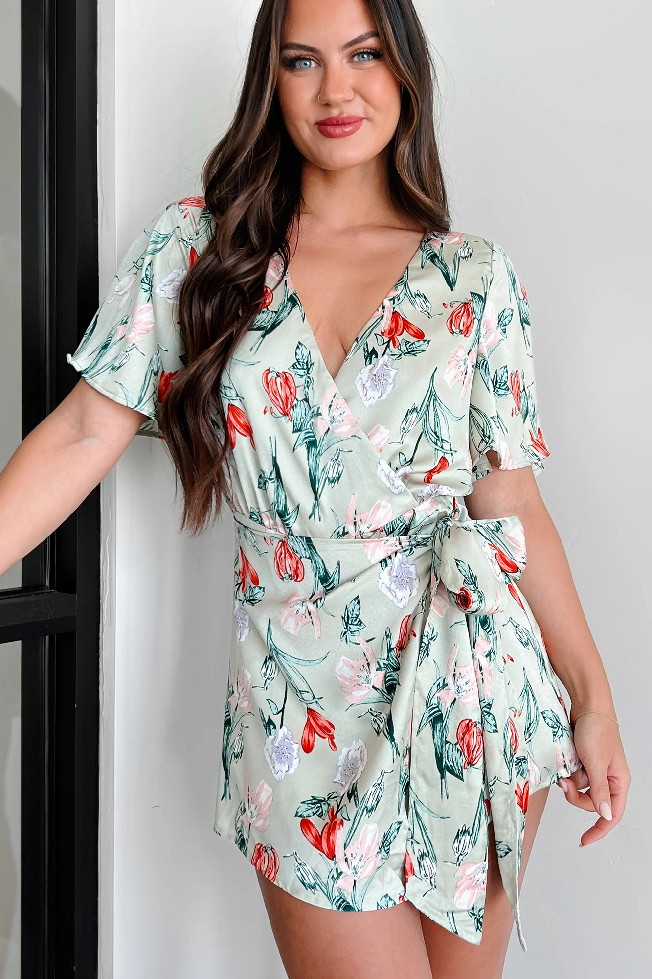Discovering Paradise Satin Floral Romper (Sage Blue) - Image 6