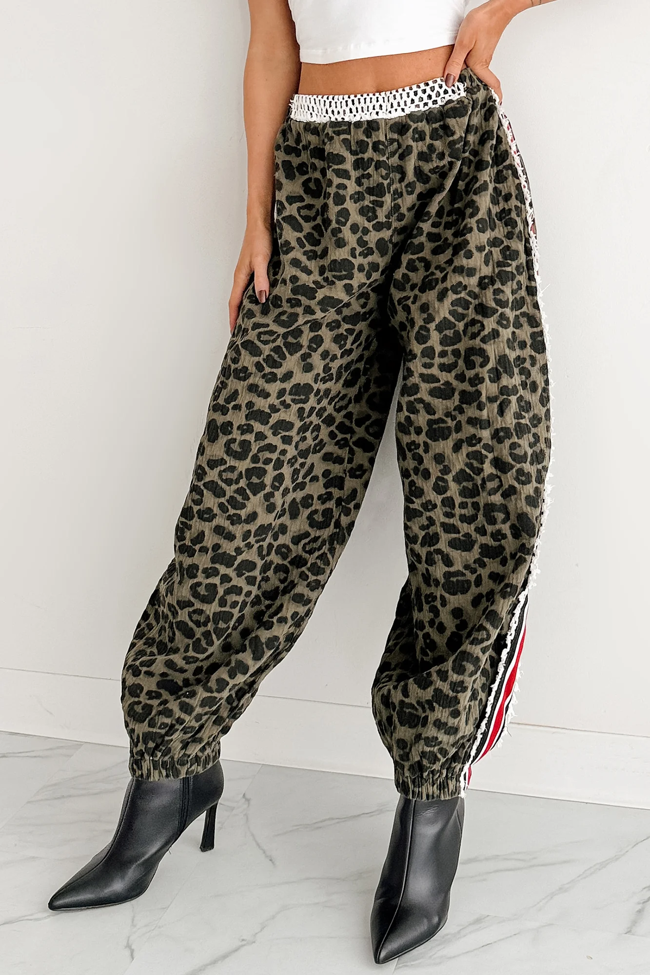 Diva On Dial POL Side Stripe Leopard Joggers (Olive Leopard) - Image 2